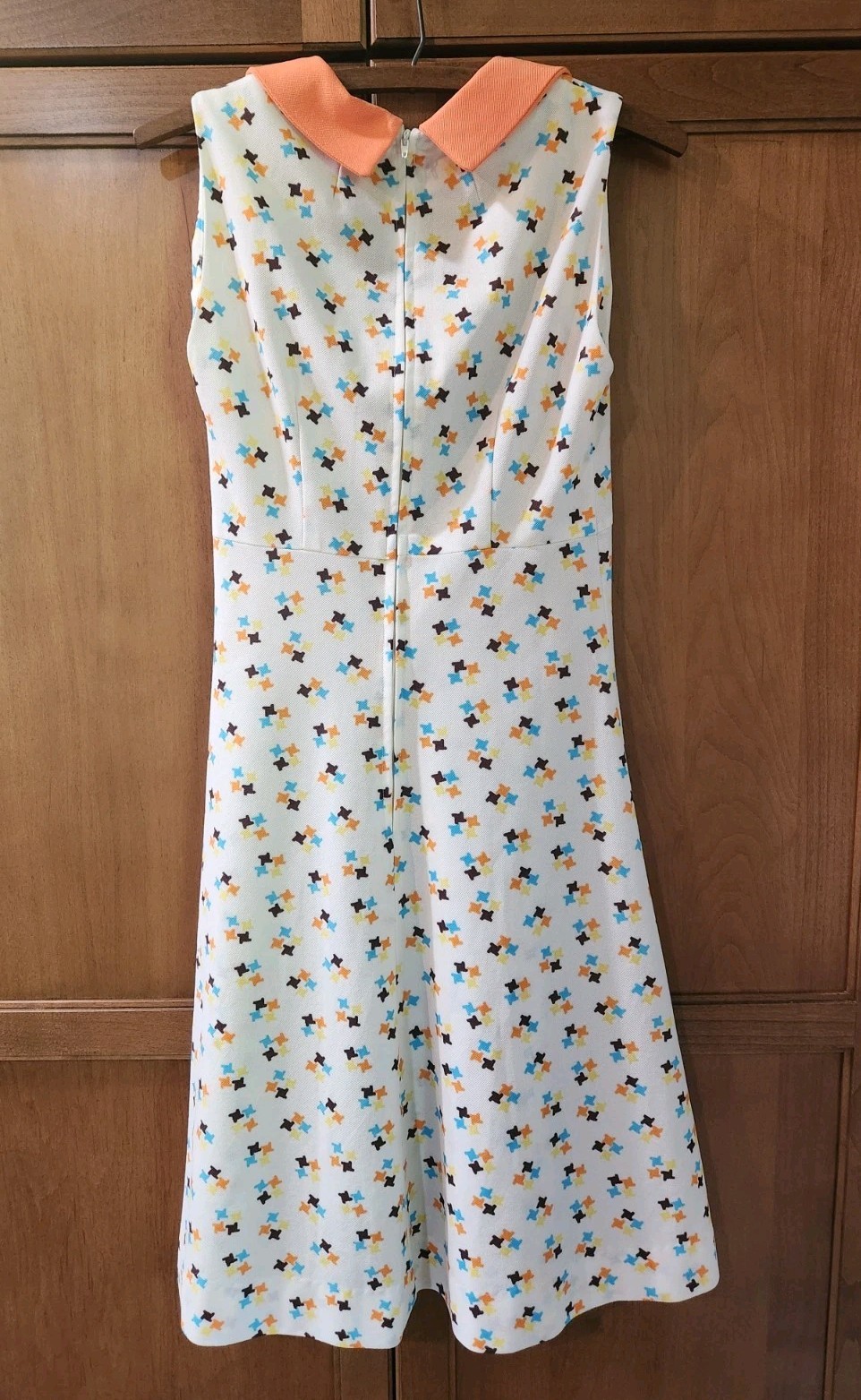Vintage 1960’s Handmade Orange Teal White Pleated Collar Mod Dress Size Small