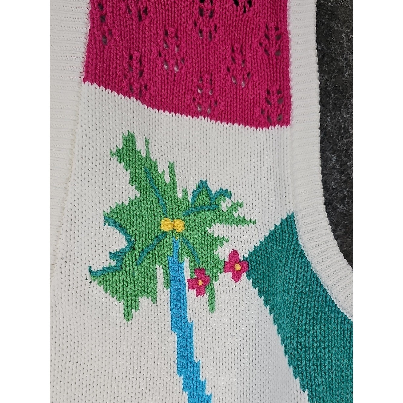 90s Koret Francisca Petites Oversized Tropical Embroidered Sweater Vest, Large
