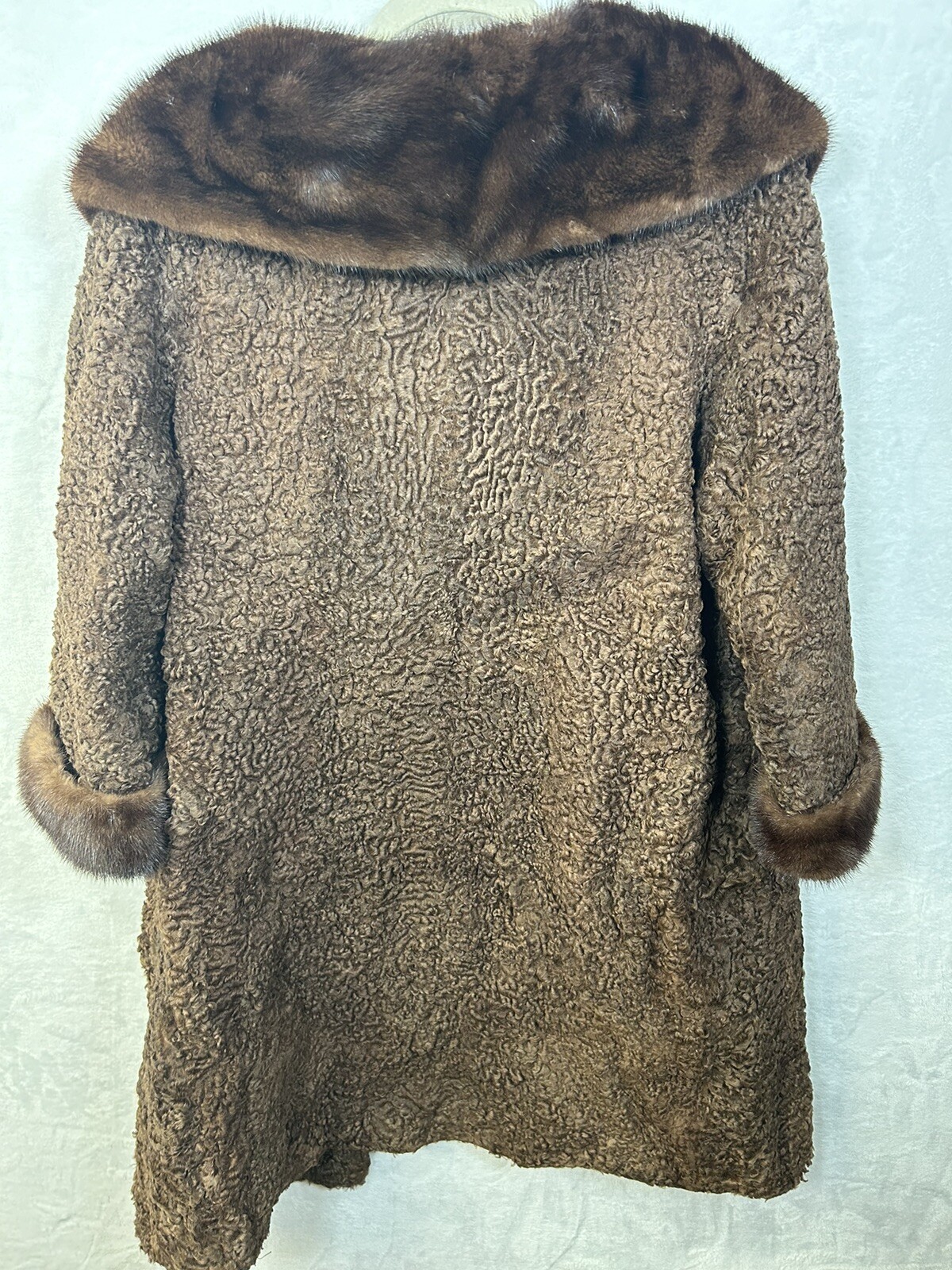 Vintage 1950’s Curly Dark Brown Persian Lamb Wool Coat with Mink Collar