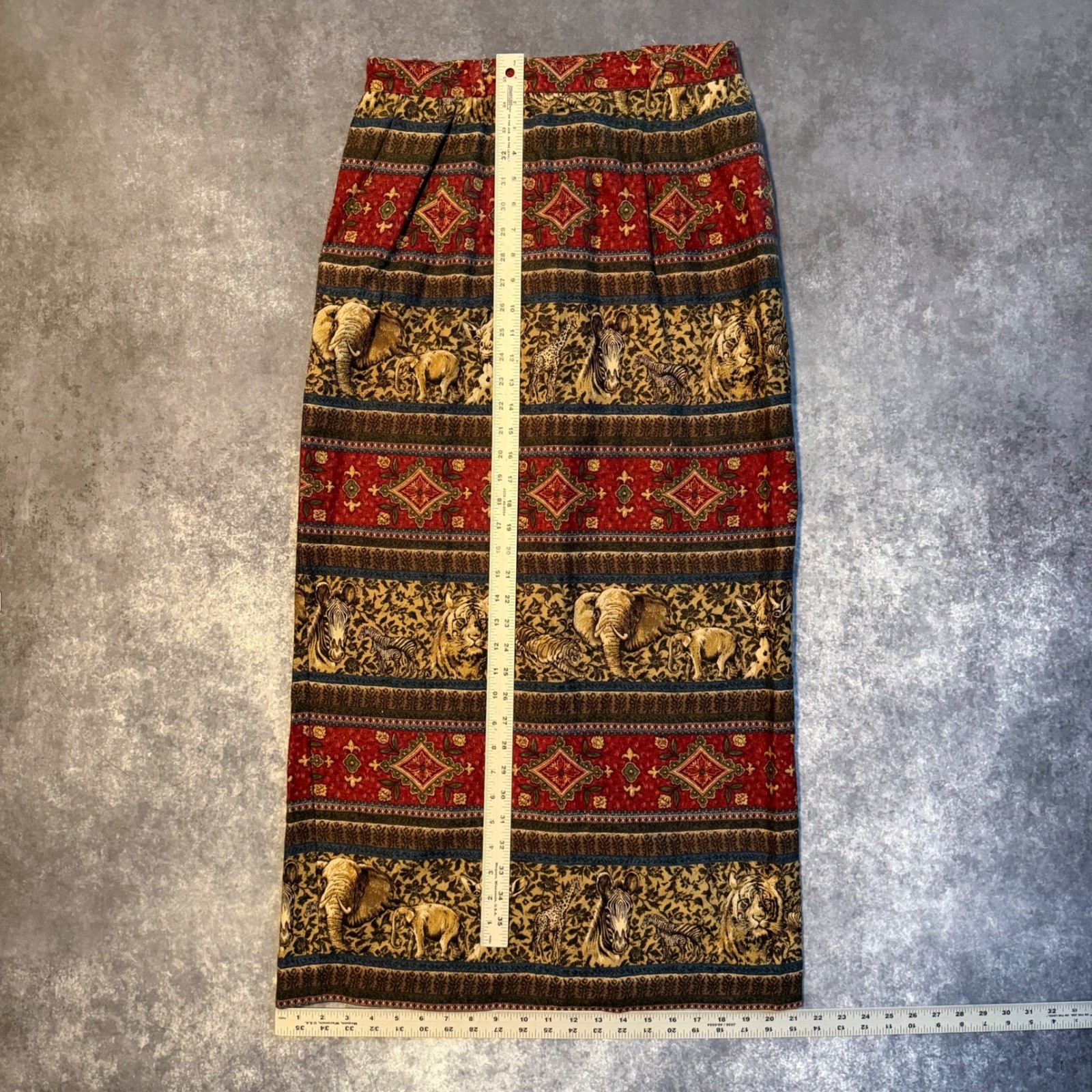 Vintage Sharon Young Sportswear Safari Animal Print Maxi Skirt Rayon Linen Sz 12