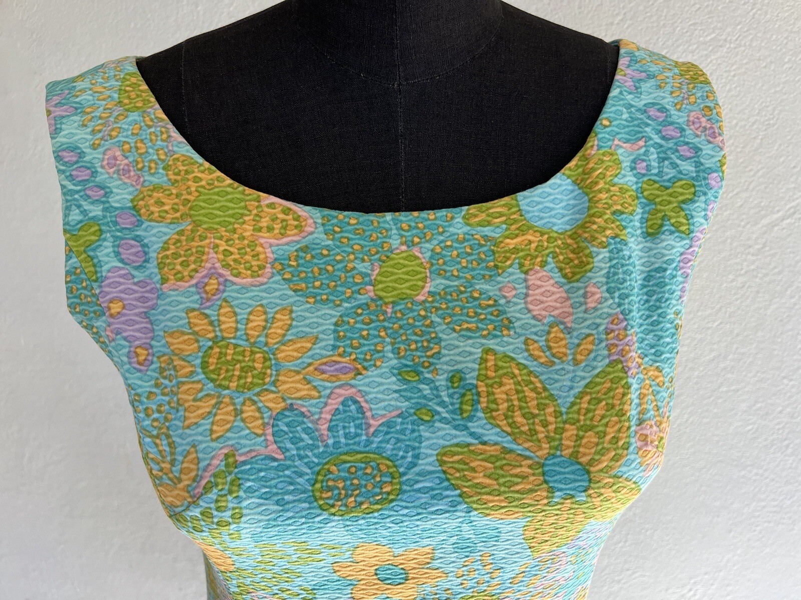 VTG 1960’s Green Pink Orange Damask Floral Shabby Chic Sun Mini Dress S M GREAT