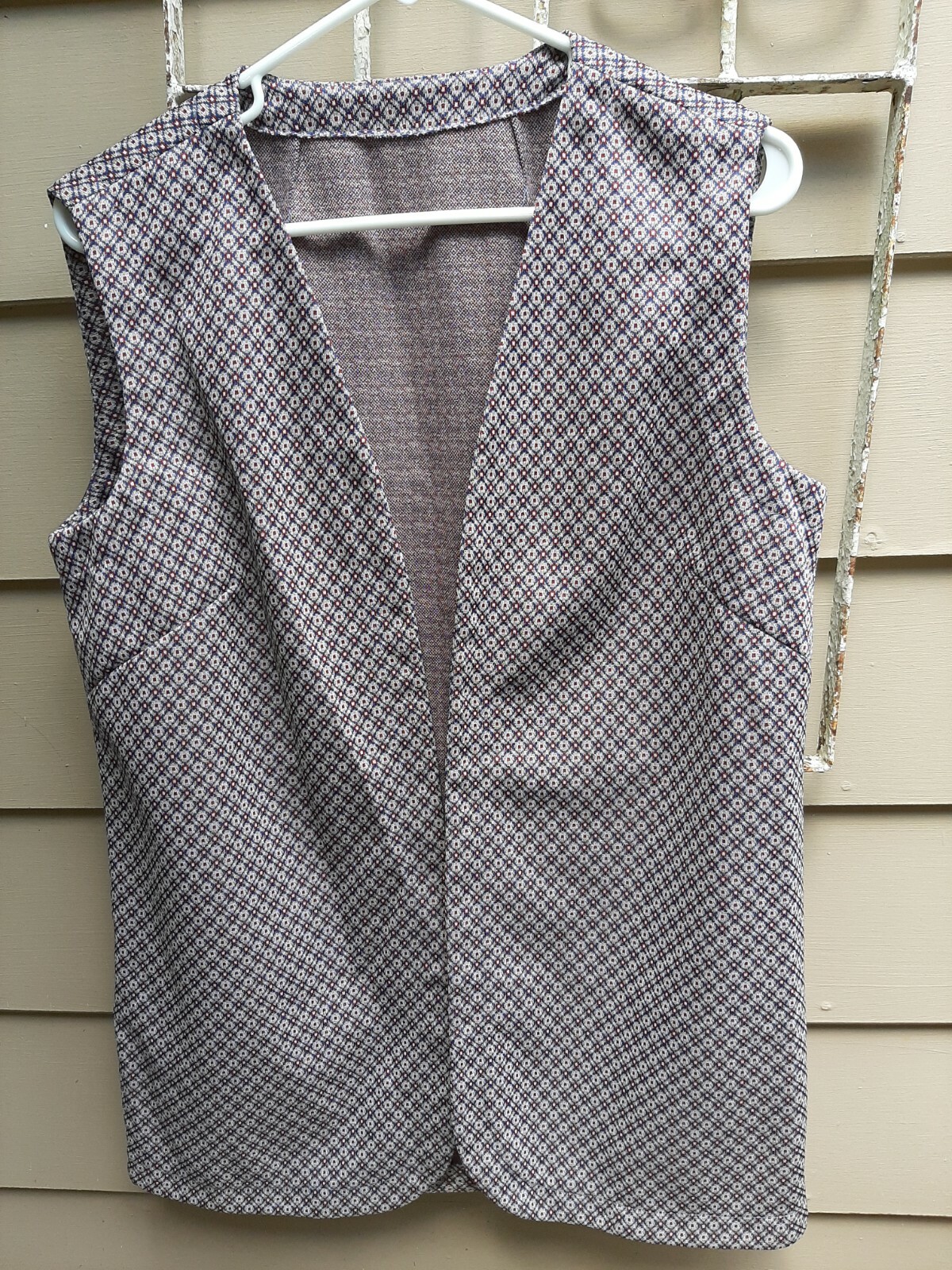 Vintage 70s Vest Long Length Geometric wine, navy blue, gray &beige size M/L