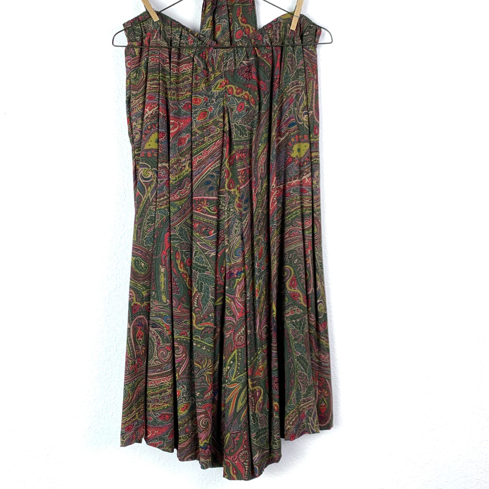 Vtg Handmade Brown Paisley Elastic Waist Harem Gaucho Pants With Scarf Waist 29″