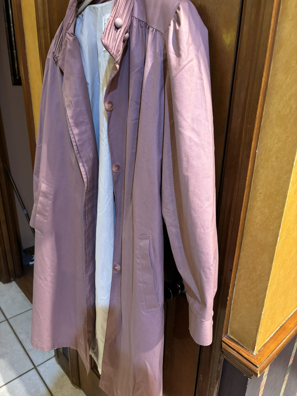 Vintage 70s 80s London Fog Trench Coat Ruched Collar Dusty Rose Lilac 12 Petite