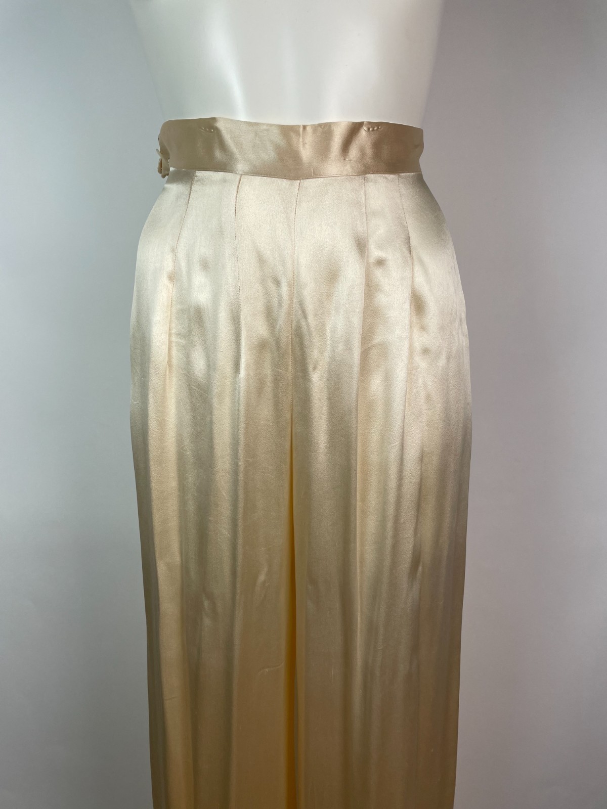Vintage 40s 50s Satin Silk Two PC Loungewear Belted Blouse Pant Set Monogram S/M