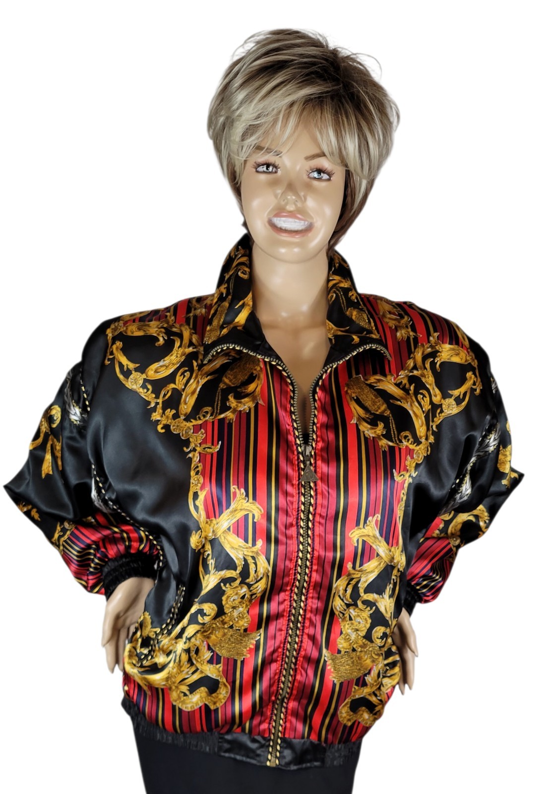 Vintage Casual Isle Women’s Rococo Baroque Poly Satin Bomber Jacket Full-Zip 1X