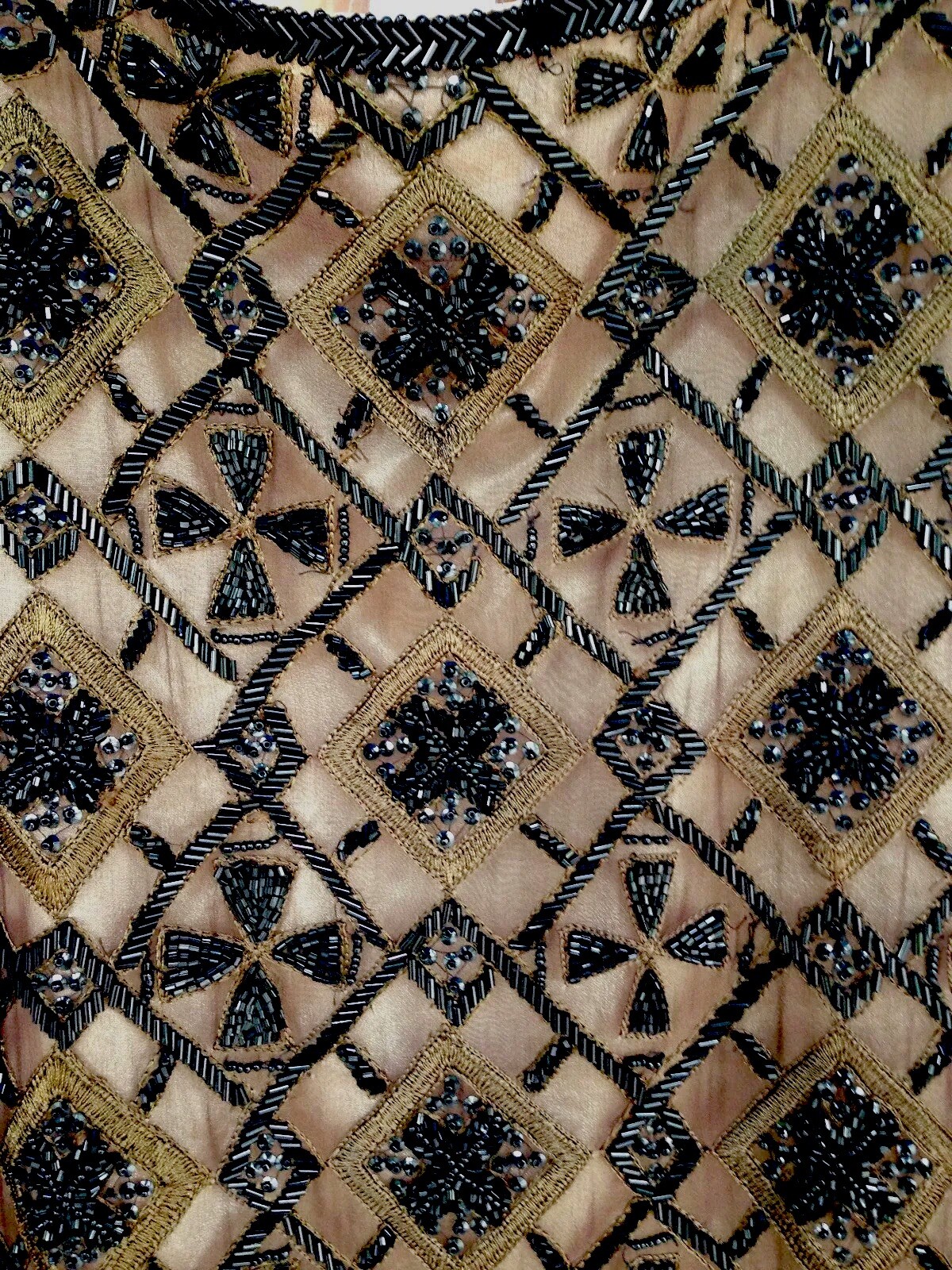 VINTAGE ELABORATE BLACK BEADED & EMBROIDERED SILK JACKET XXL