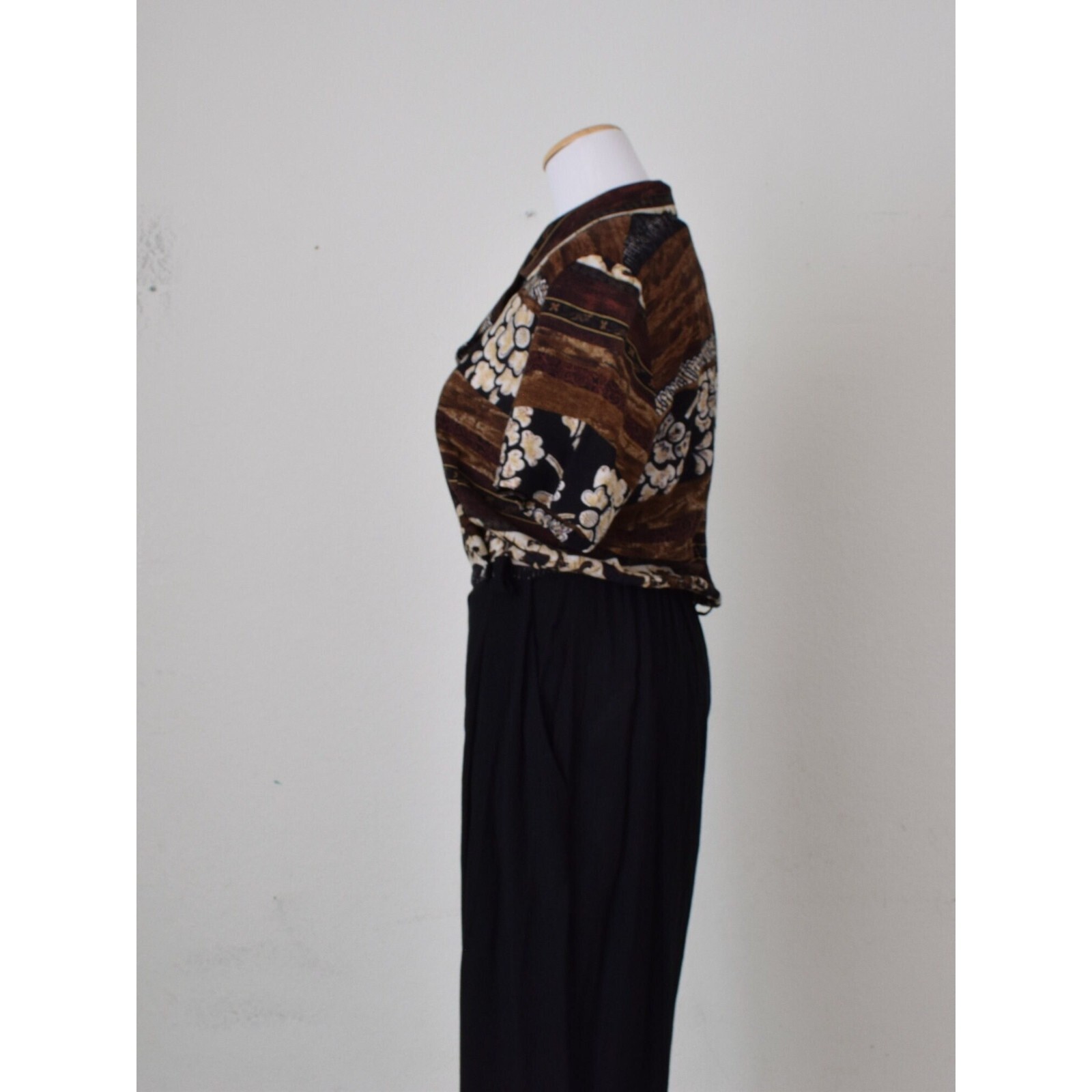 Vintage 90s Black/Brown Rayon Jumpsuit/Romper size 10 | 28-30 waist