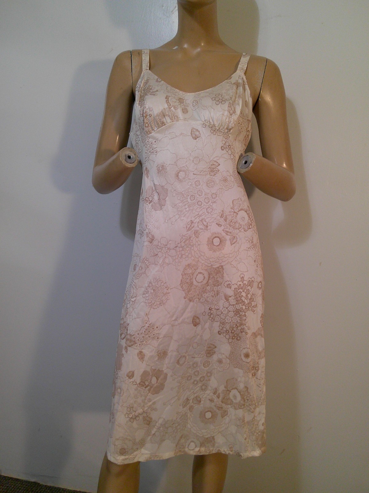 Vtg 60’s MOD Floral Print Silky Slinky Nylon Nightgown Slip Dress Med-Large