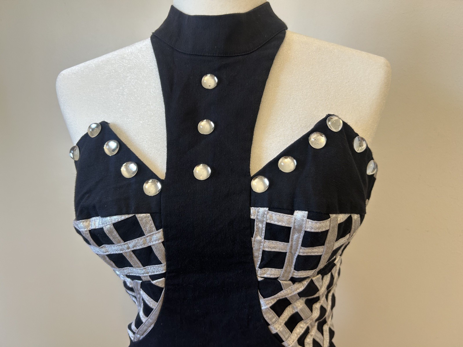 Vintage 80s/90s Private Club Studded Embellished Bustier Halter Bodycon Dress