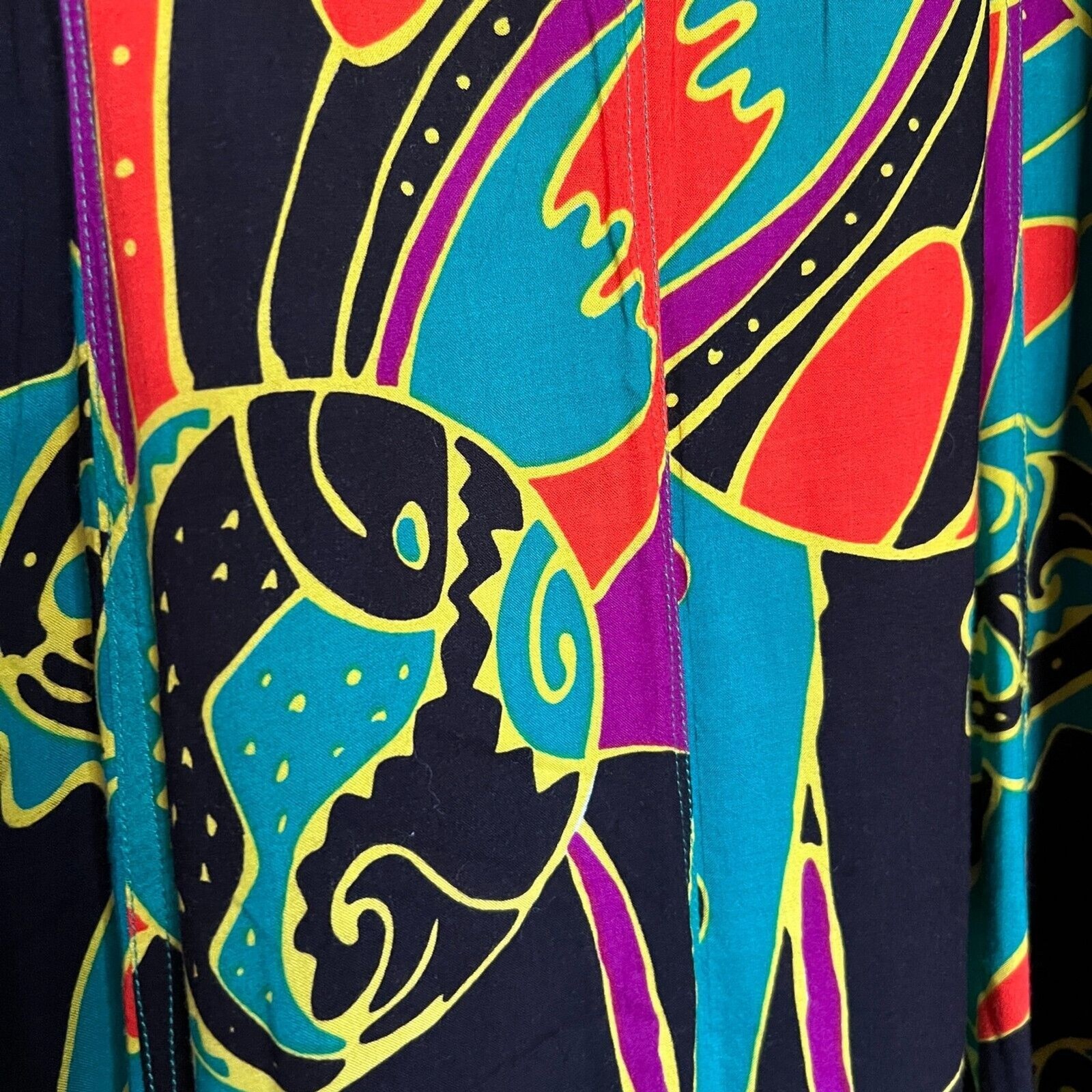 Vintage 90s Psychedelic Maxi Sun Dress Size M Flash Back Unlimited Rayon Boho