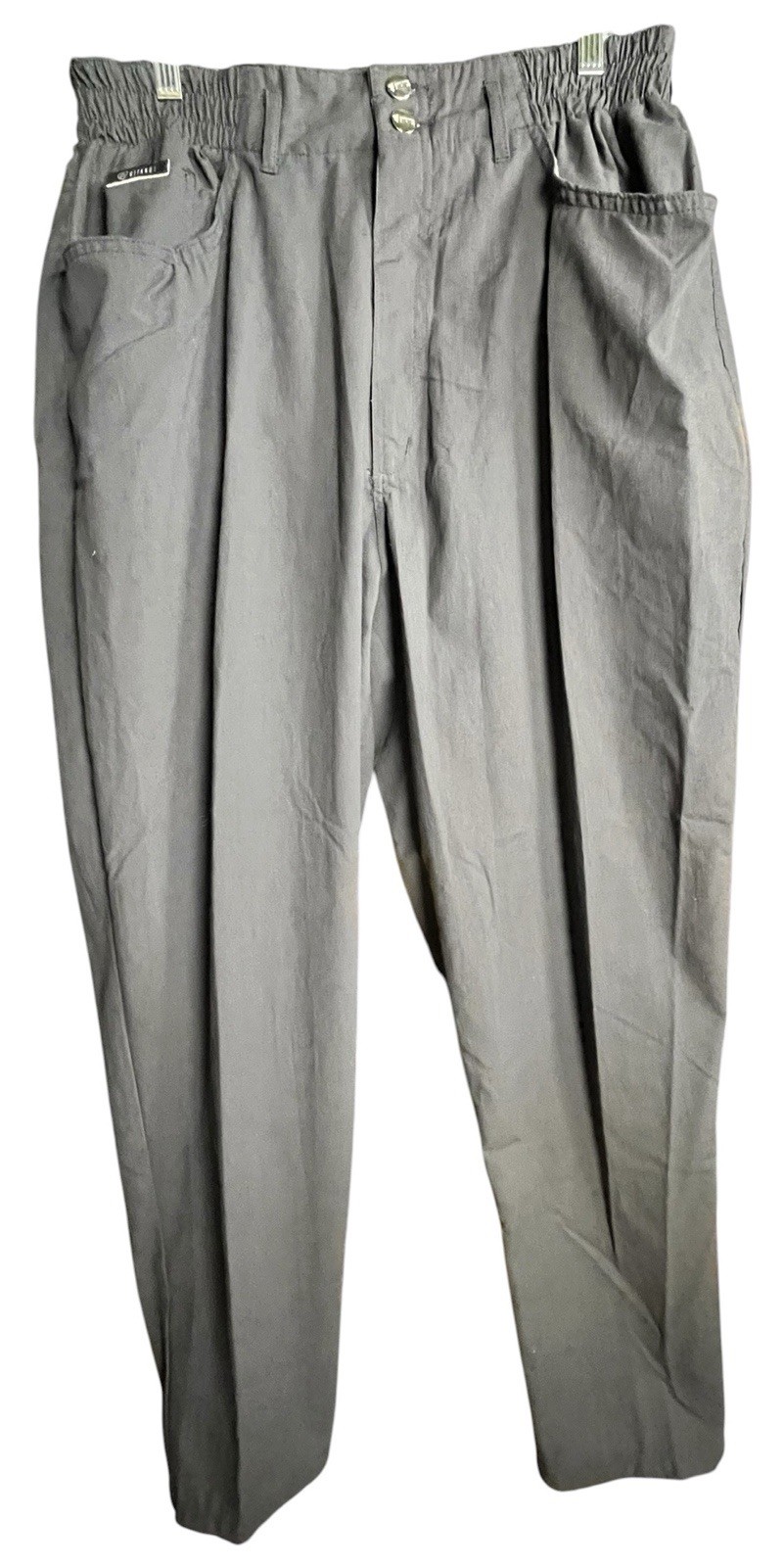 Vintage 80s Gitano Pants 38 Regular Black High Paper-bag Waist Deadstock NWT