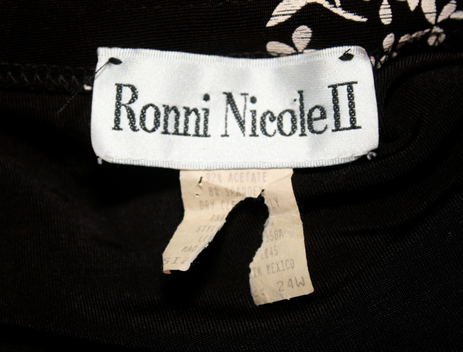 VTG RONNI NICOLE II Casual Shirt Dress LS Black White Floral ~ Plus 24W #09