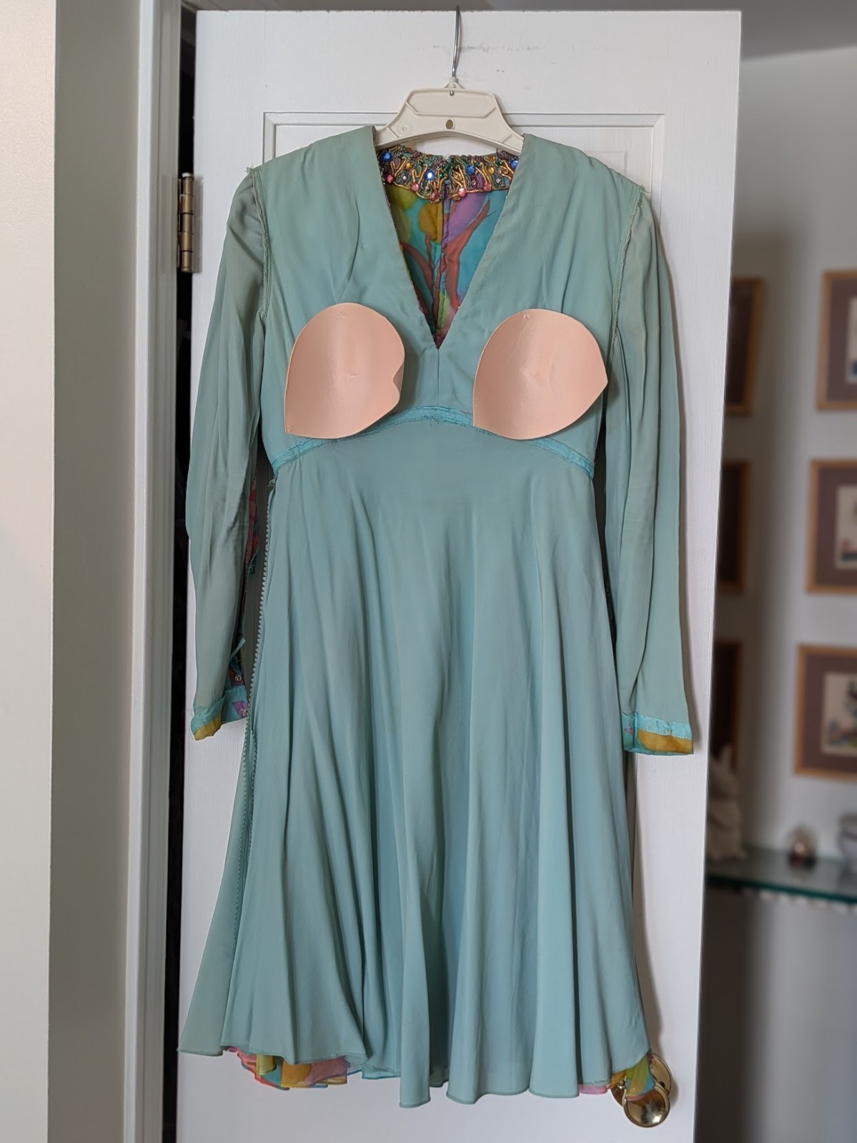Vtg Jayna New York Beaded Psychedelic 60s Chiffon Dress ILGWU