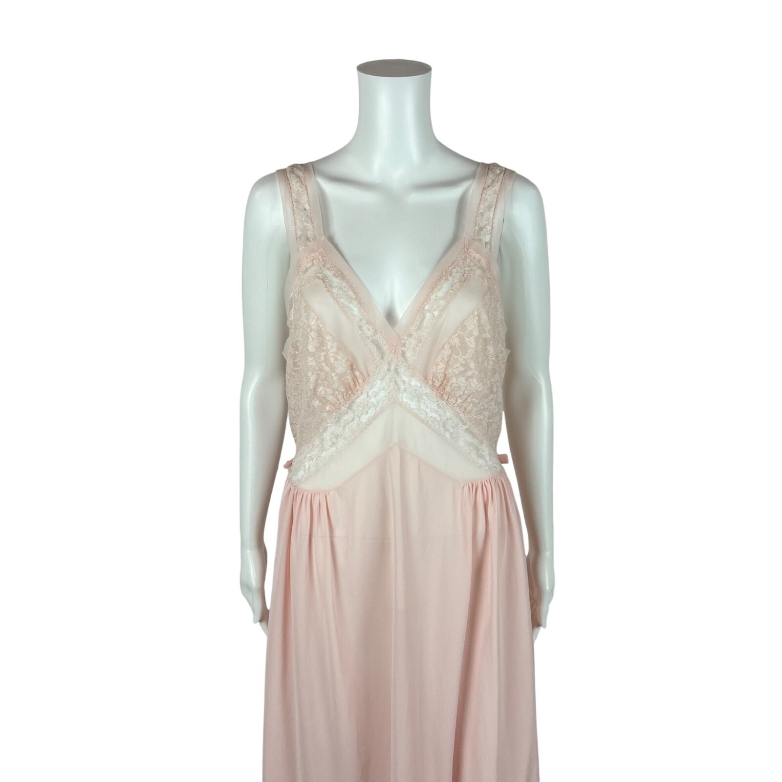Vintage 40s Pink Nightie Women’s Medium Lace Bodice Dressing Night Gown Luxite