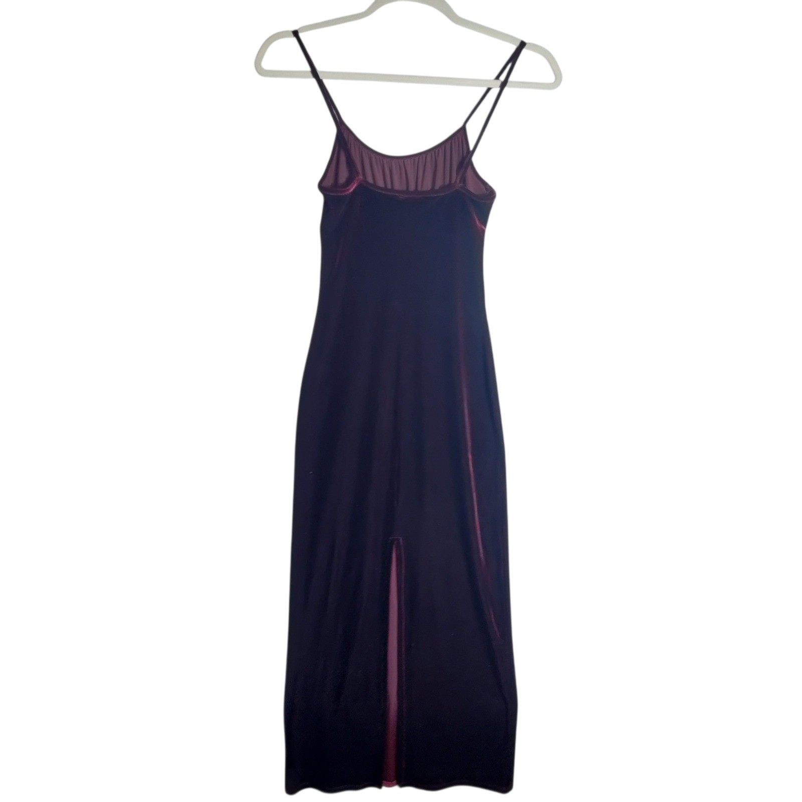 Hot Kiss Vintage 90s Velvet Midi Dress Burgundy Spaghetti Strap Bodycon Womens M