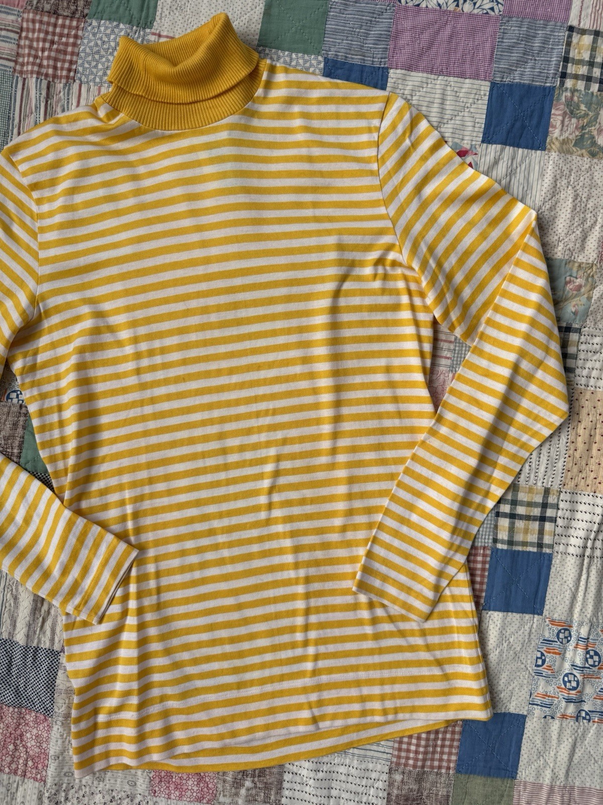 Vintage 1960s Striped Turtleneck Saks Fifth Avenue Yellow Long Sleeve T Shirt