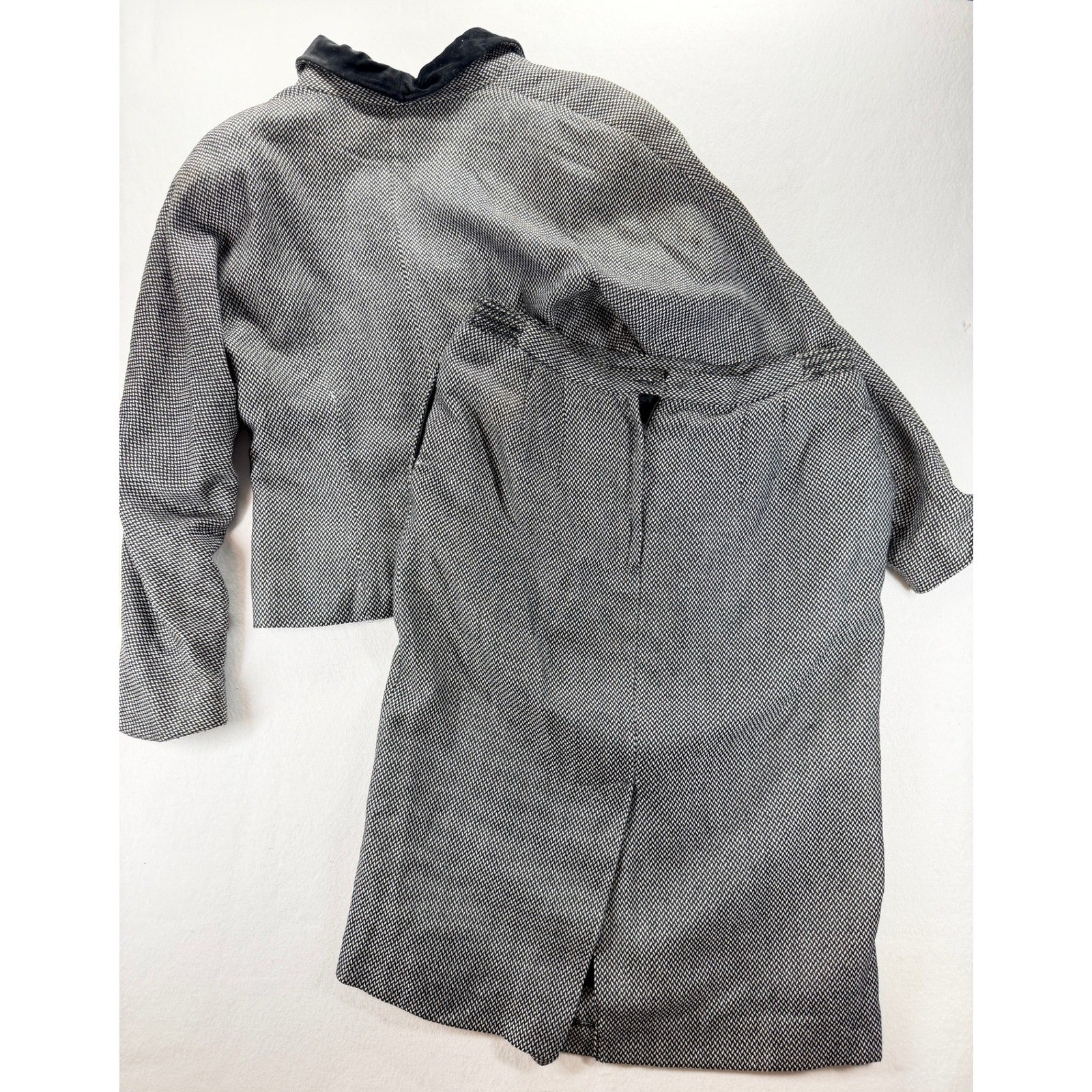 Vintage Emily 2 Piece Skirt Suit Black White Textured Set Unknown Size