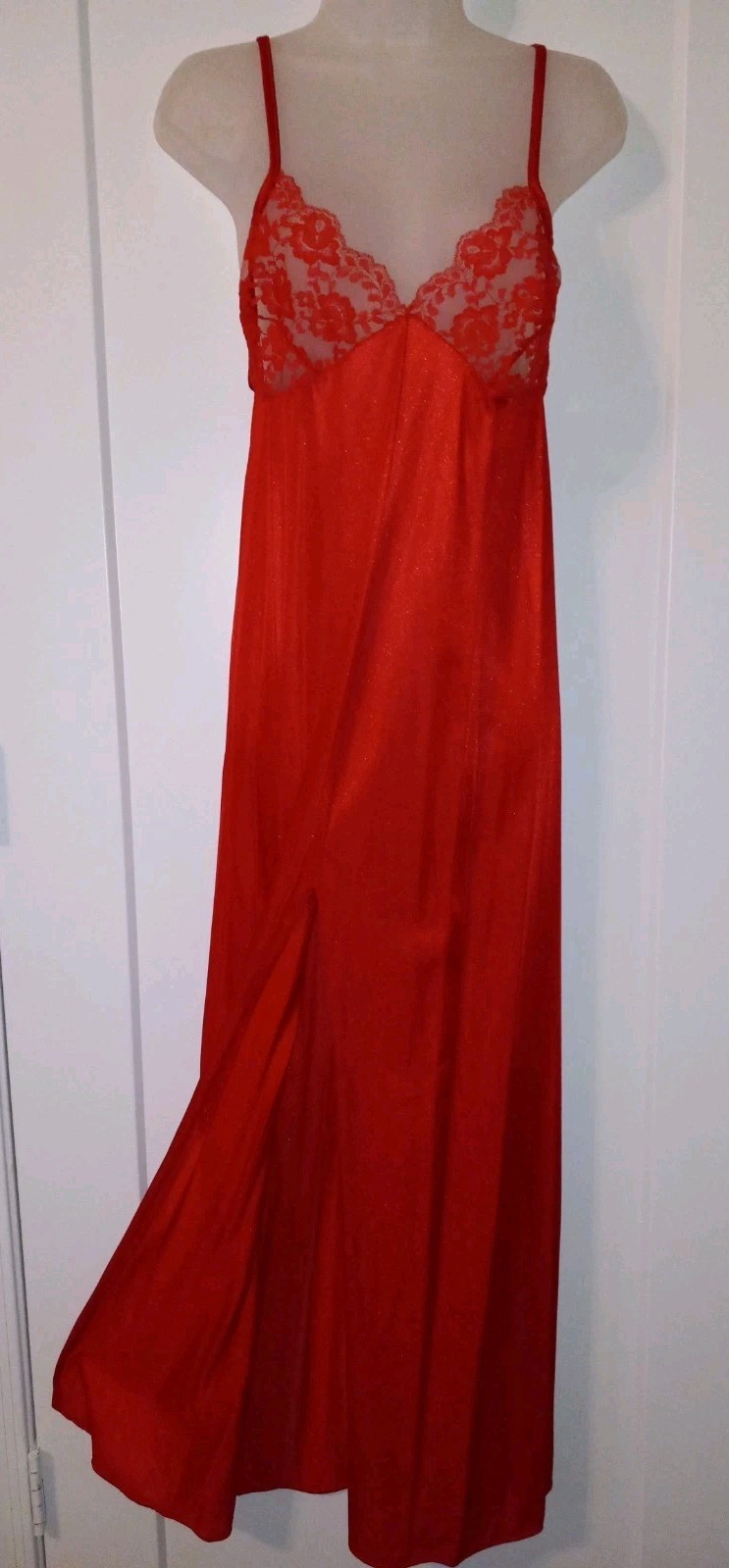 Vintage 80s Taryn Alexander Red Lace Nylon Nightgown Peignoir Lingerie Set M EUC