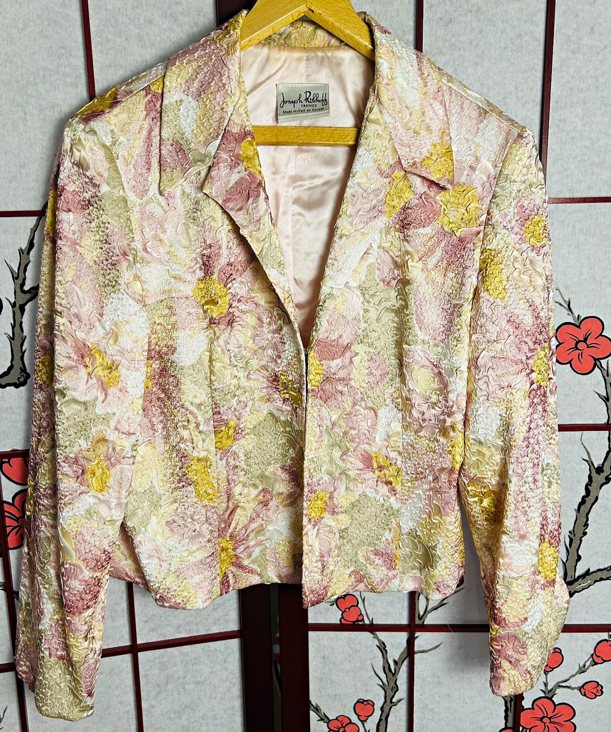 Joseph Ribkoff Trends Women’s Floral Textured Jacket Pink Cream Yellow