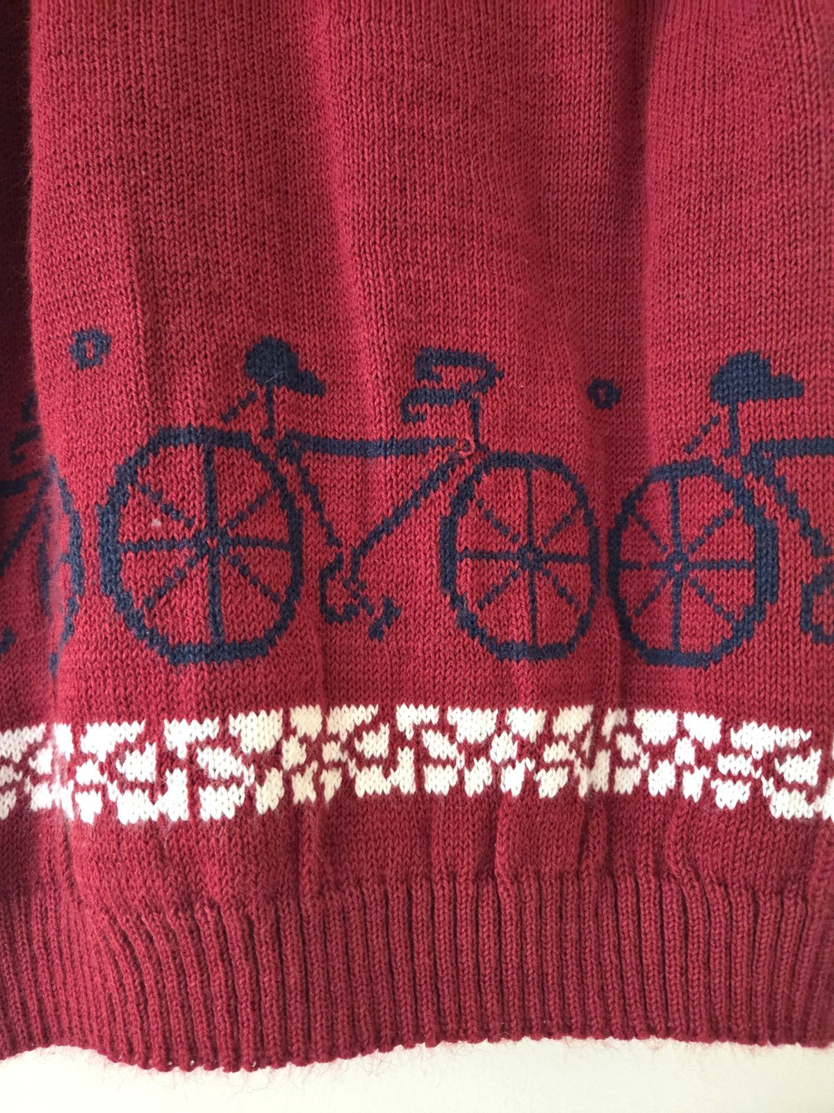 Vintage 80s JANTZEN Women Sweater Red Novelty Knit Bike Bicycle Short Sleeves