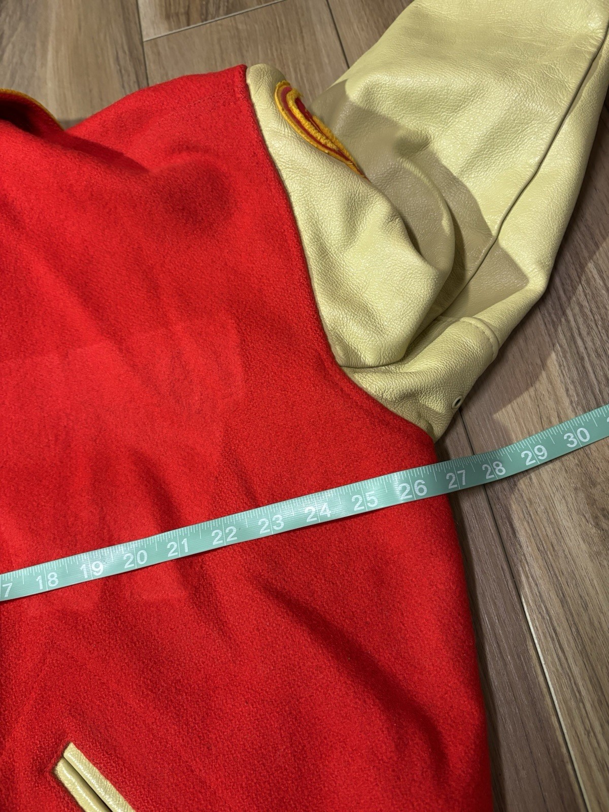 Vintage Letterman Jacket Red Yellow Trojan Woman’s Size L/XL Sailor Collar