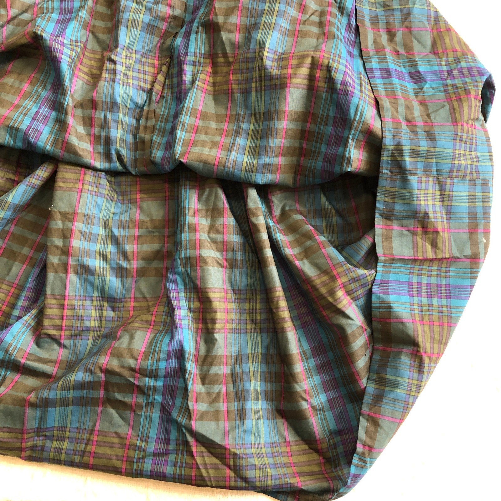 VTG 70s Montgomery Ward Plaid Dress Embroidered Pockets Belted XS Praire
