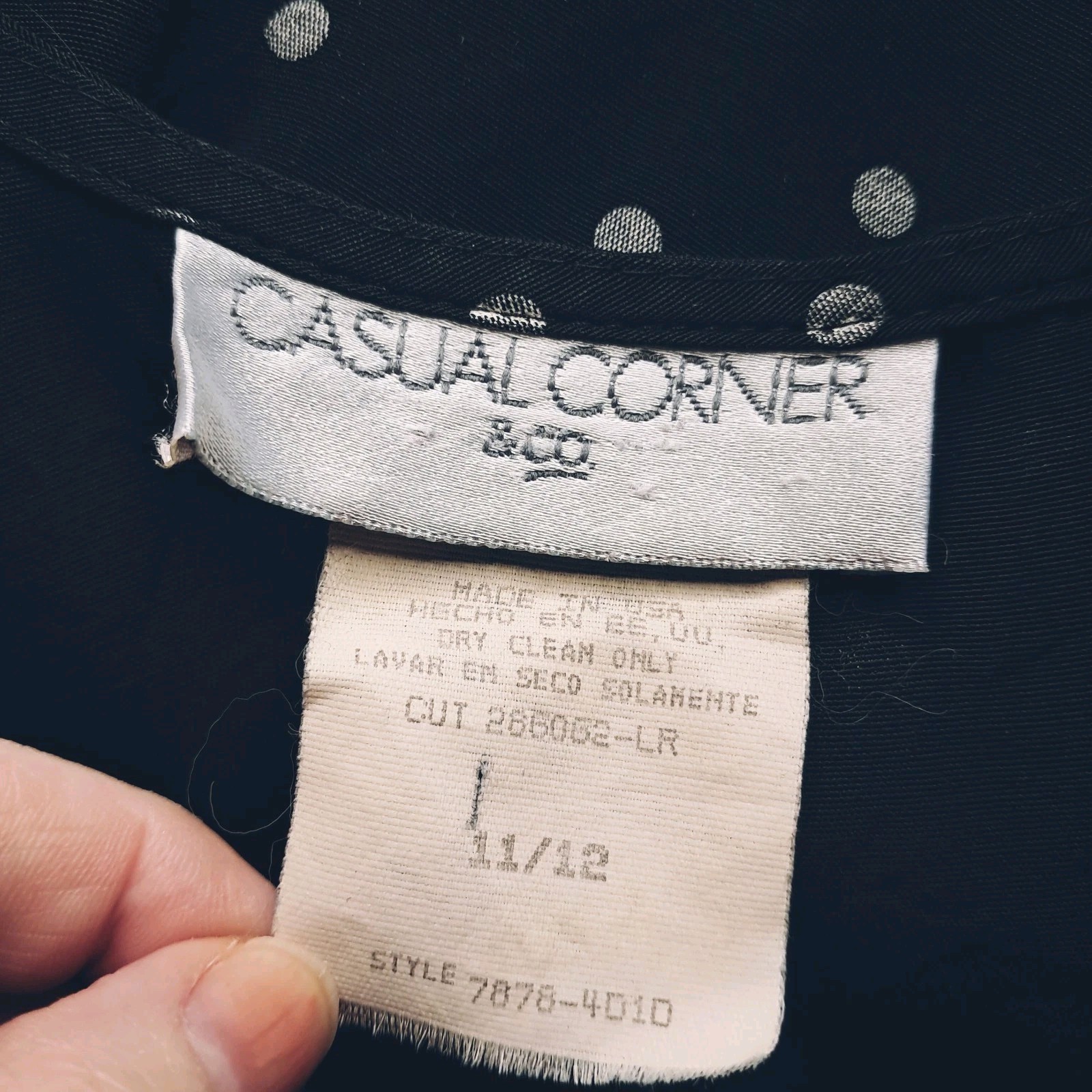 Vtg 90s Casual Corner Black Cream Polkadot Midi Dress Corset-Style Back 11/12