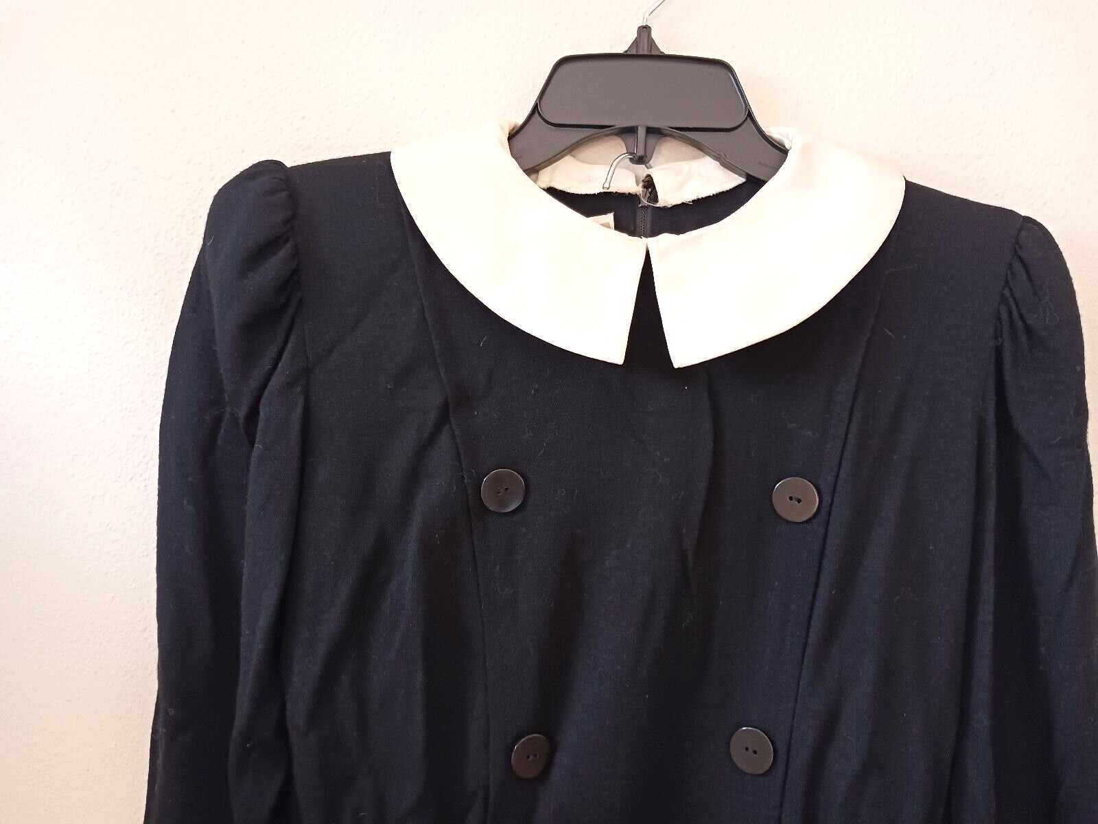 Vtg The Kollection 6 Black Wool Jersey 2 Pc Dress White Collar Wednesday Addams