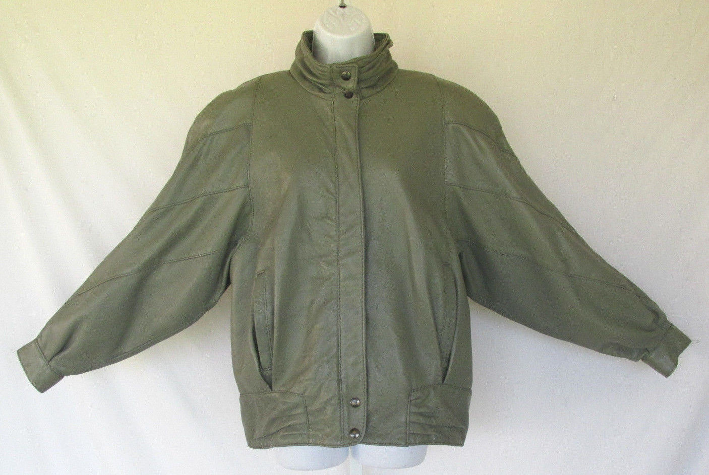 VINTAGE 1980s 90s BAGATELLE LEATHER JACKET GRAY GREEN LAMBSKIN? SIZE 10 LINED