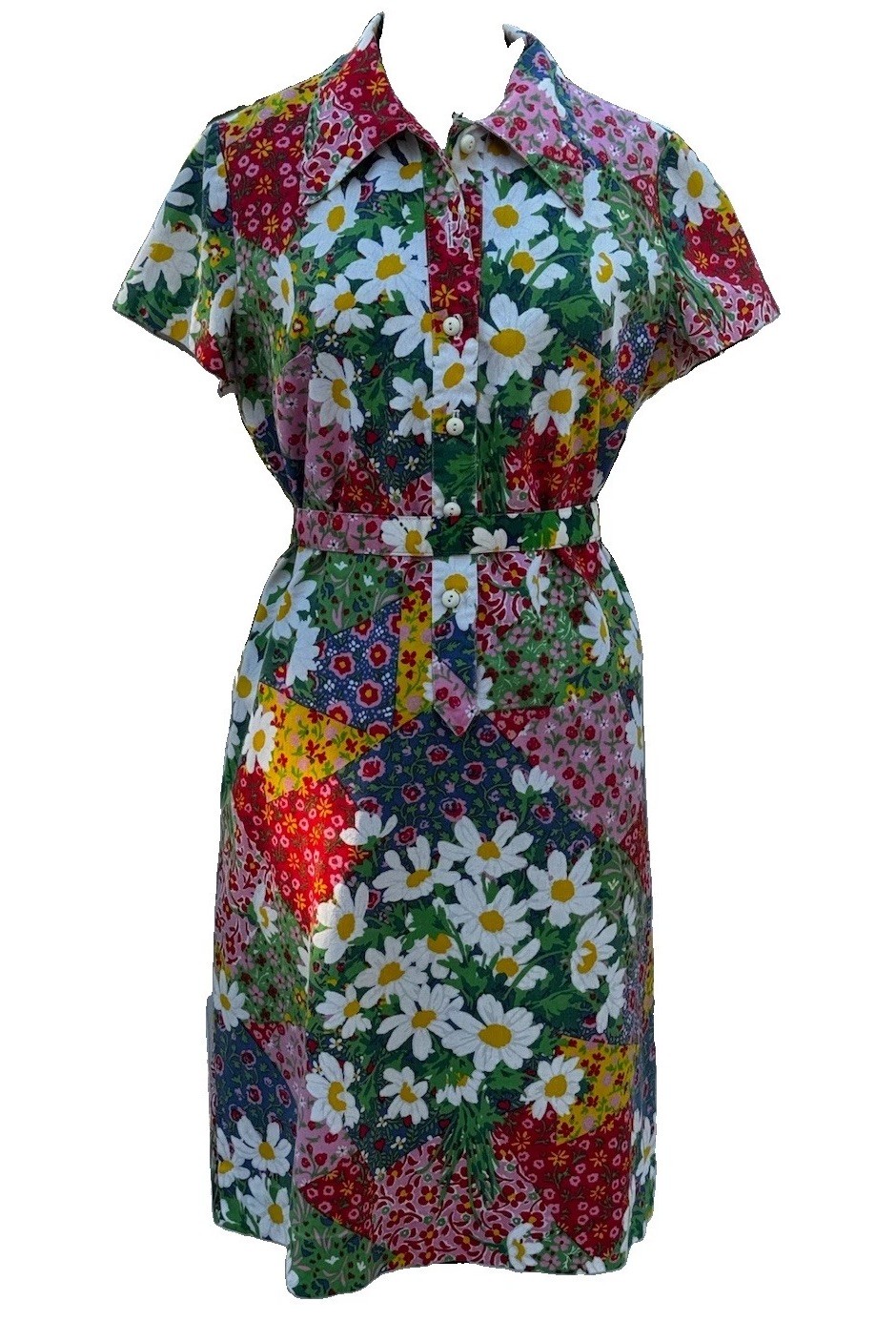 Vintage Late 1960s I. Magnin & Co. Floral Print Flower Power Cotton Dress Size M