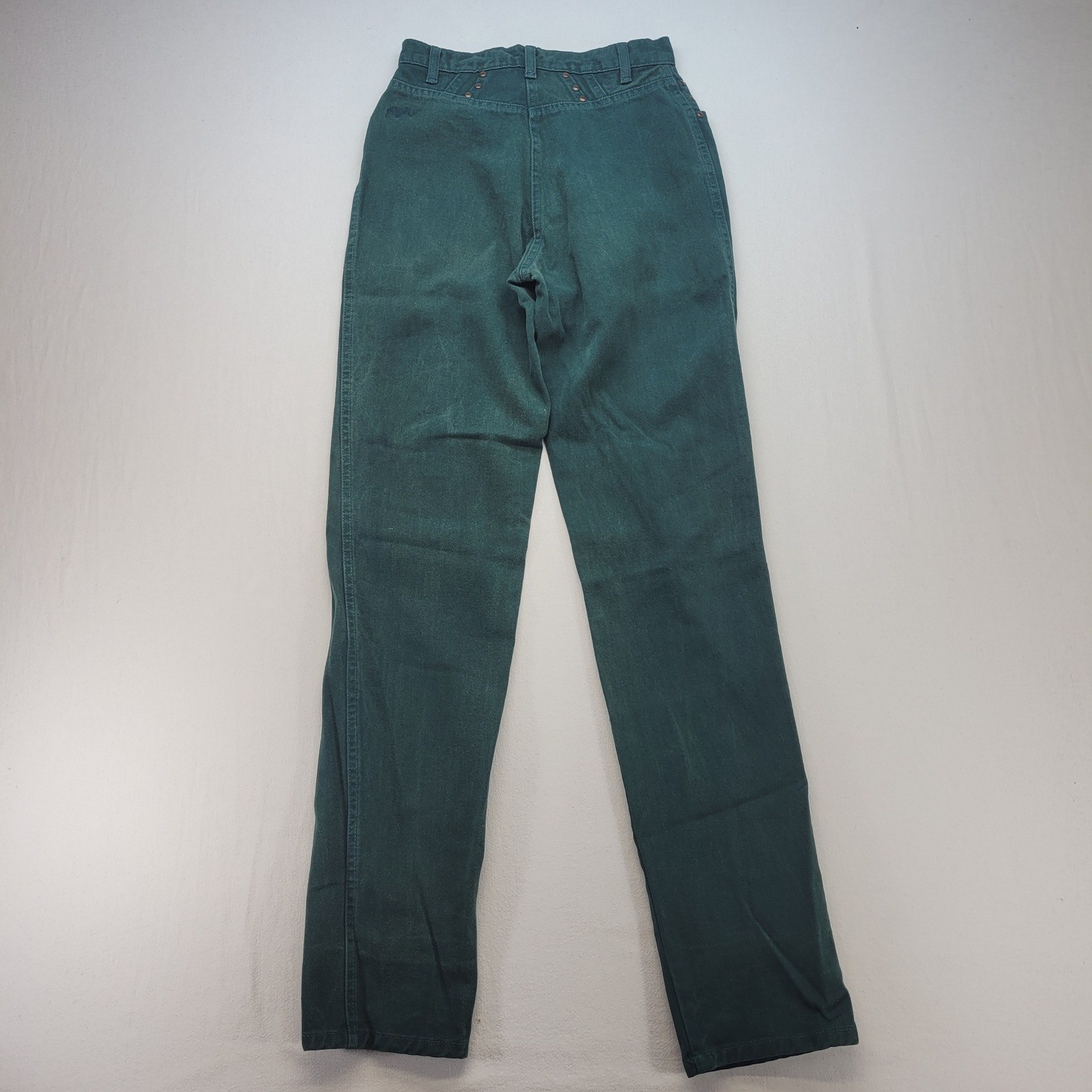 Roper Western Straight Jeans Women 5/6 Green VTG High Rise Button Fly Made USA