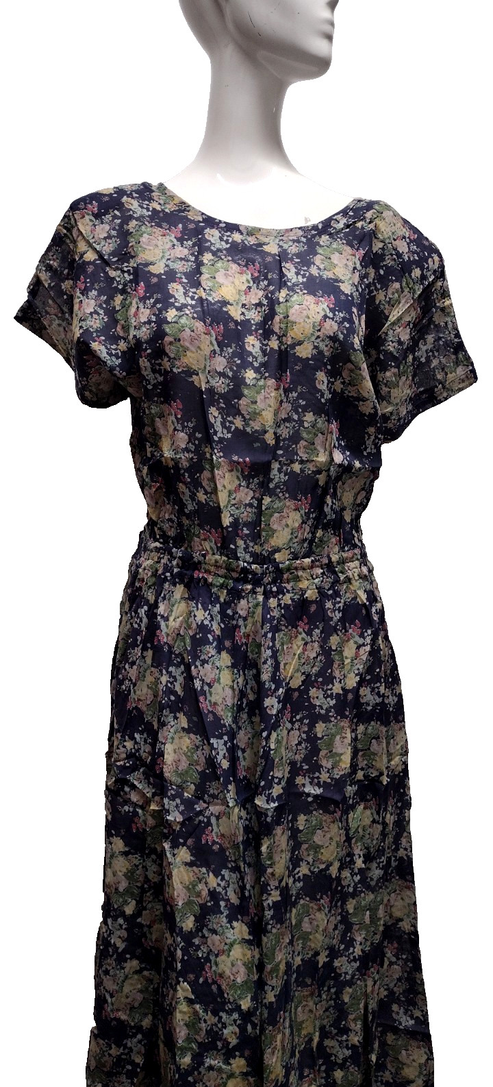 1990s Sundress Dress Midi Open Back Blue Floral Sheer Cotton – 1930s Influence
