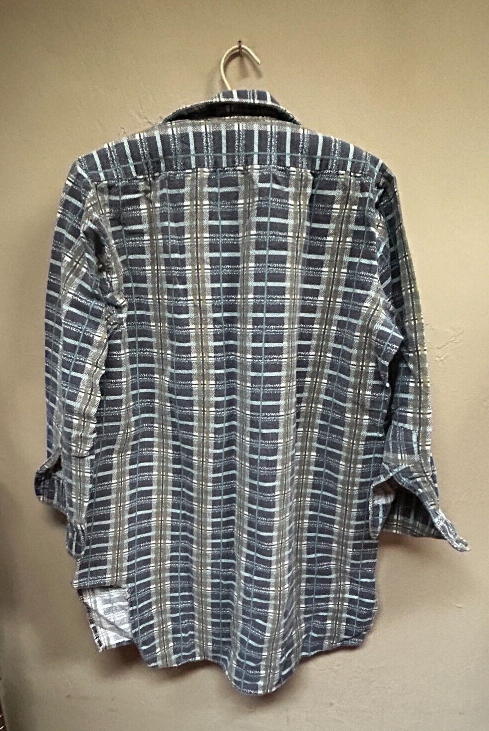 Women’s Vintage European Tunic Half Button Shirt Heavy Cotton Plaid Multicolor
