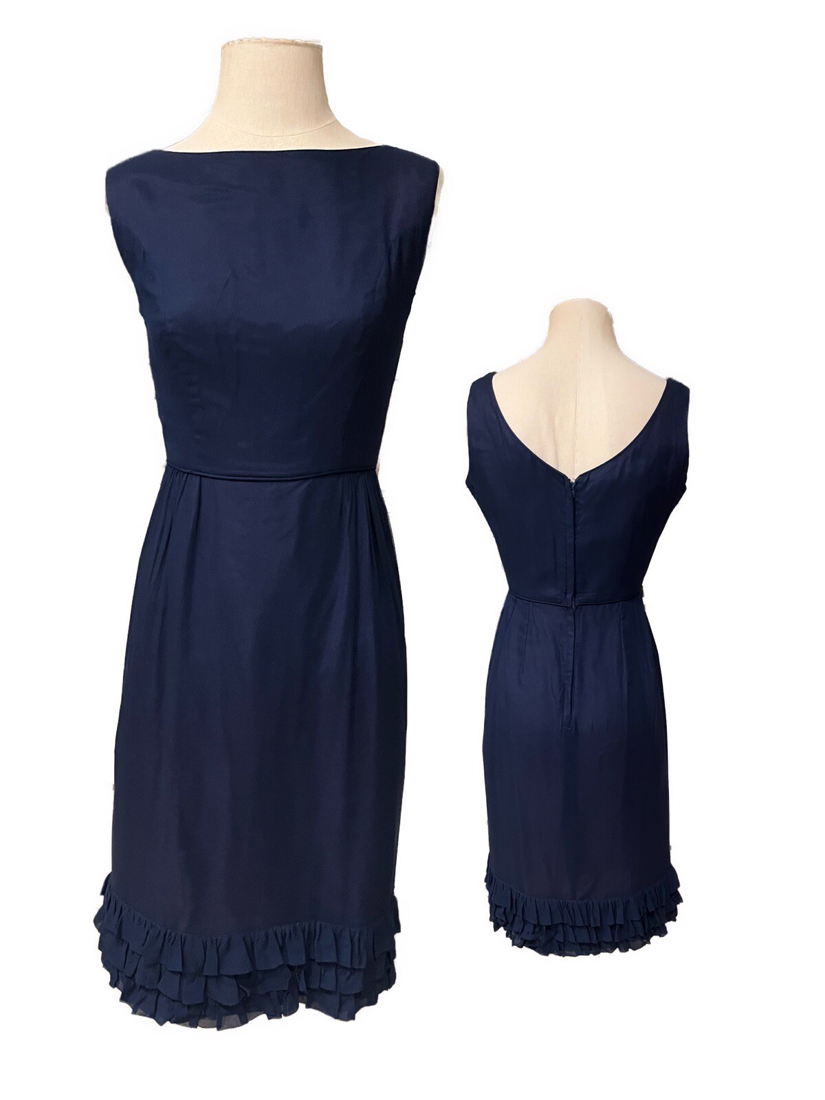 VTG 1960s Blanes of London Cocktail Dress Midnight Blue chiffon Medium Mad Men