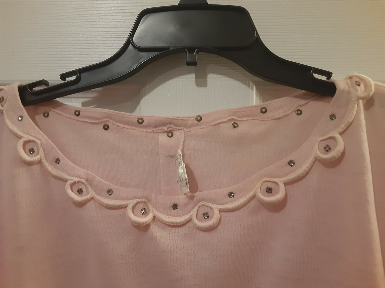 Vtg Blouse Top Weber Pink Acrilan Scoop Neck Sz 34 Rhinestones