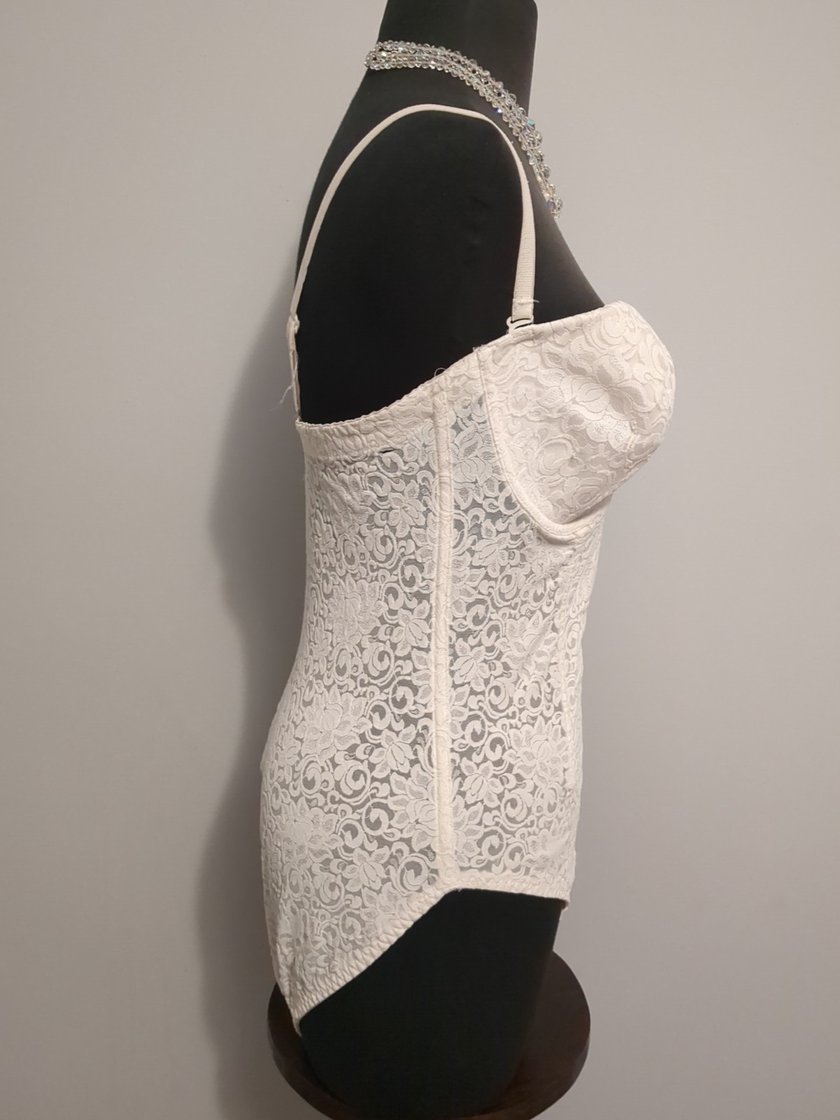 VTG Lace BODYCON BODYSUIT Nylon STRETCH SHAPER Lingerie Convertible 36-38 DDD