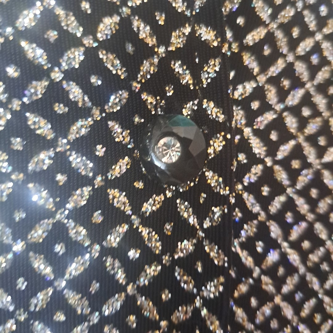 Ronni Nicole by Ouida Black W/Silver Glitter Button Up Blouse Slit Back Wms Sz 8