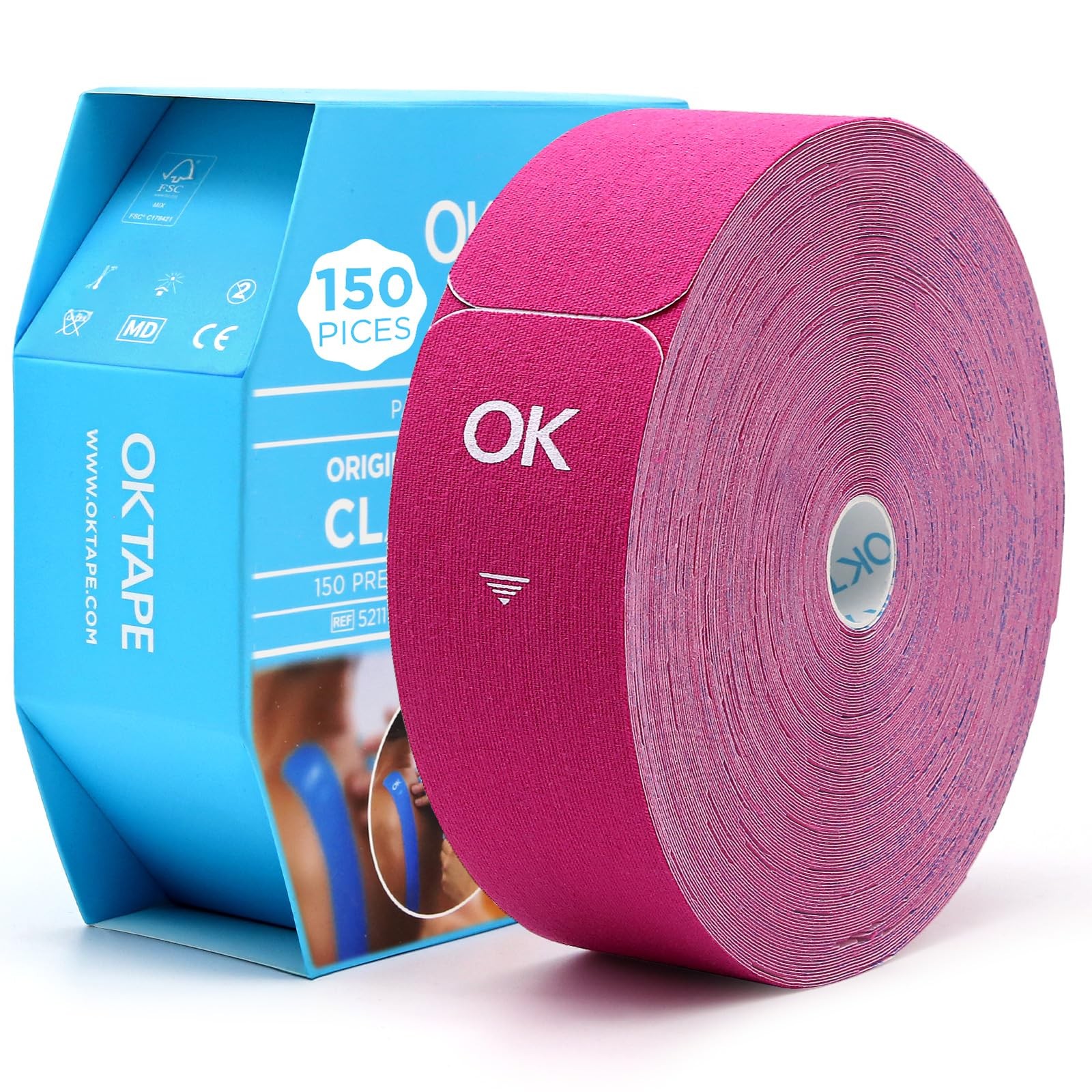 OK TAPE Kinesiology Tape Pre Cut Strips 150 PCS Elastic Cotton Latex-Free