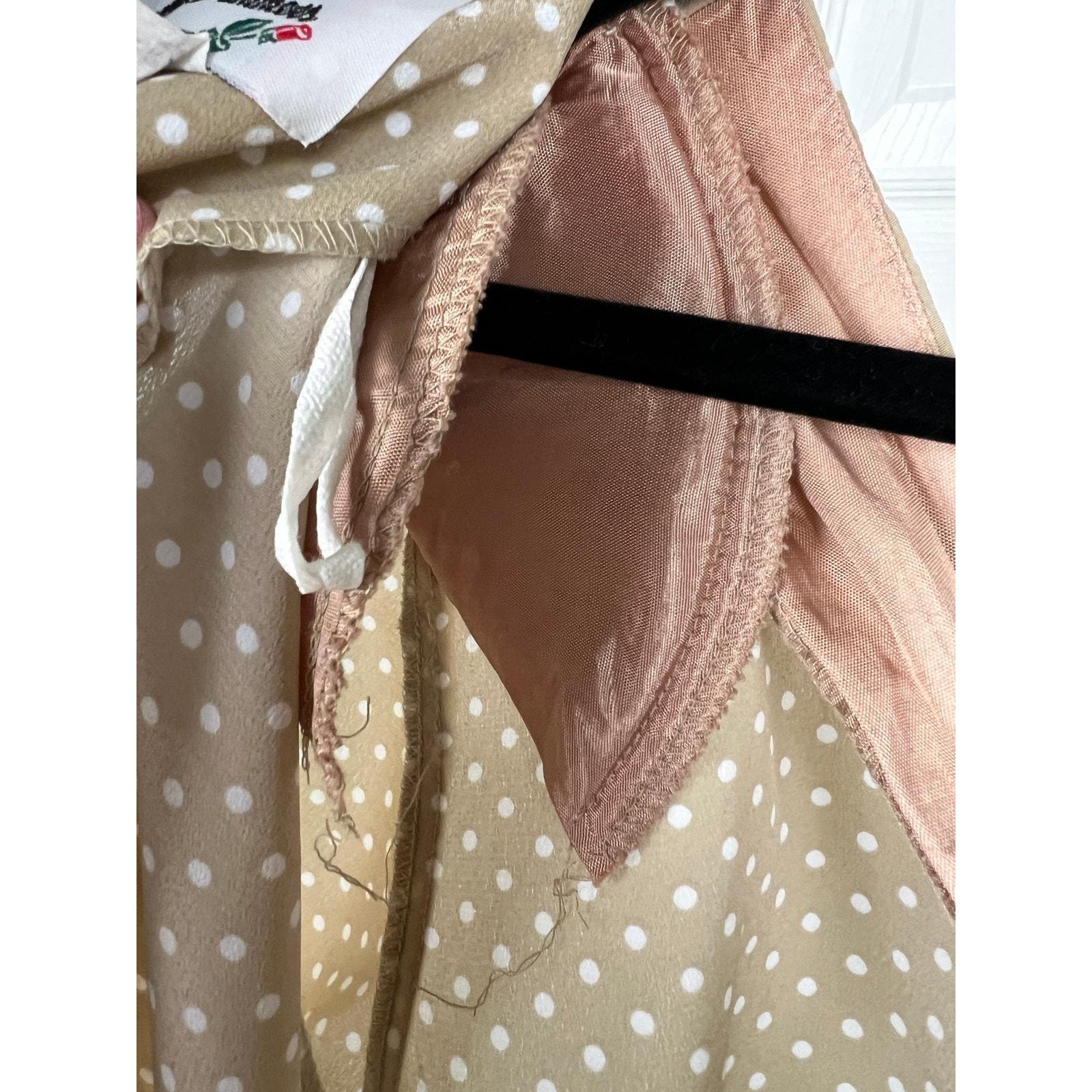 D.J. Summers Polka Dot Midi Dress Vintage Retro Minimalist Boho Tan Polyester 12