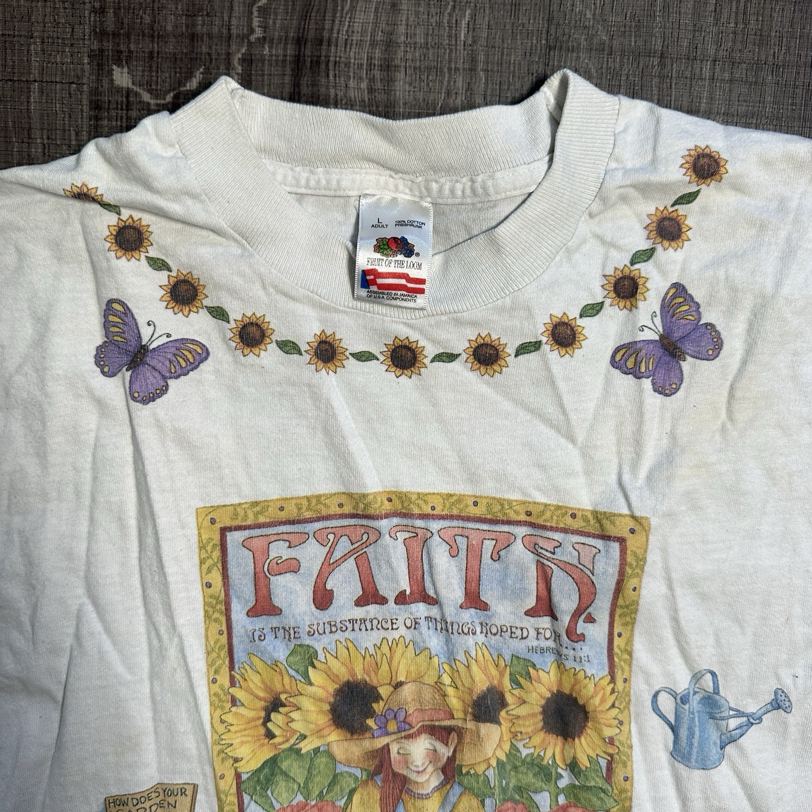 Vintage Fruit of the Loom Faith Gardening Sunflower T Shirt Women’s Size Large