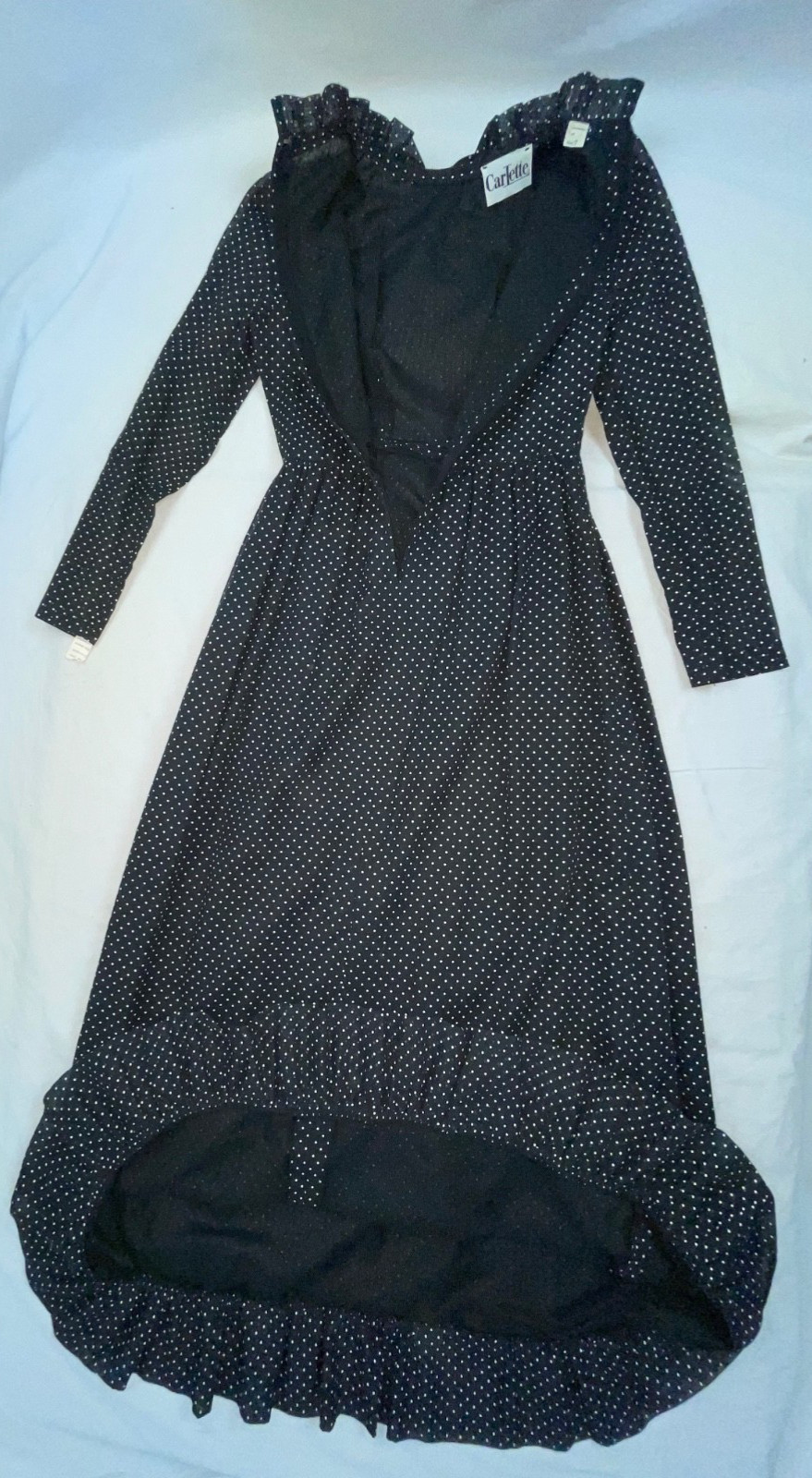 VTG 60S 70S DOES 40S WOMENS S BLACK POLKA DOT LONG HOUSE WORK DRESS