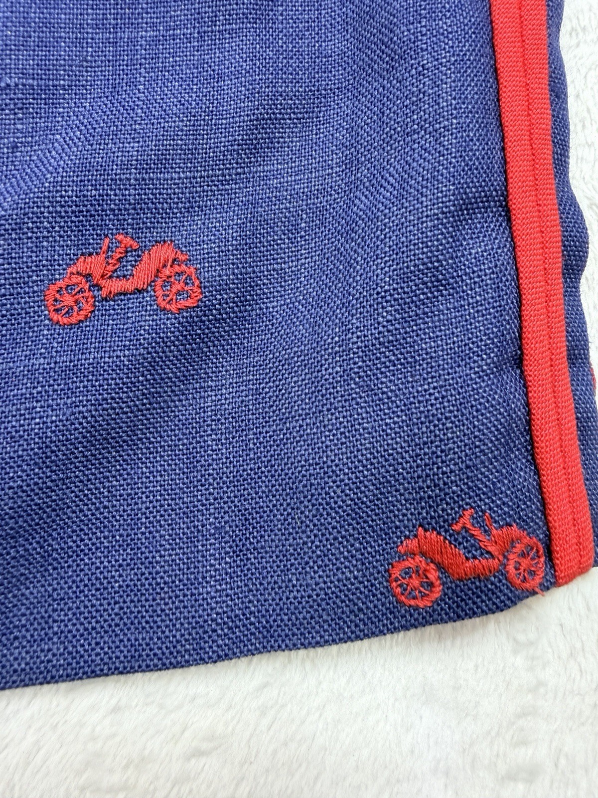VTG Rare Abercrombie & Fitch Linen Shift Dress Navy Embroidery Scooterz USA 16 L