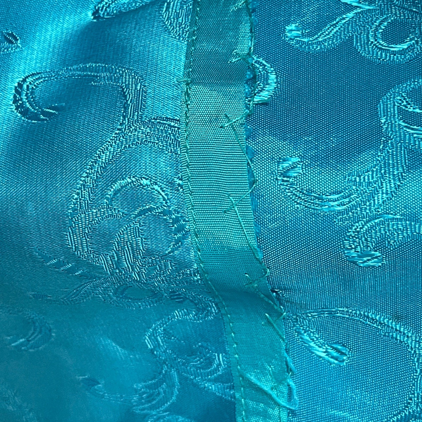1960’s Empire Waist Teal Blue Chinese Floral Brocade Sleeveless Dress With Bows