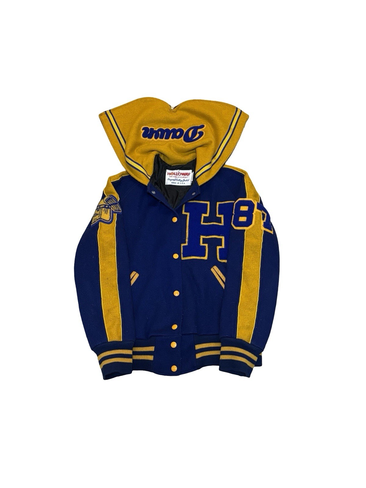 1987 Holloway Wool Blend Varsity Cheerleader Letterman’s Jacket Blue and Gold