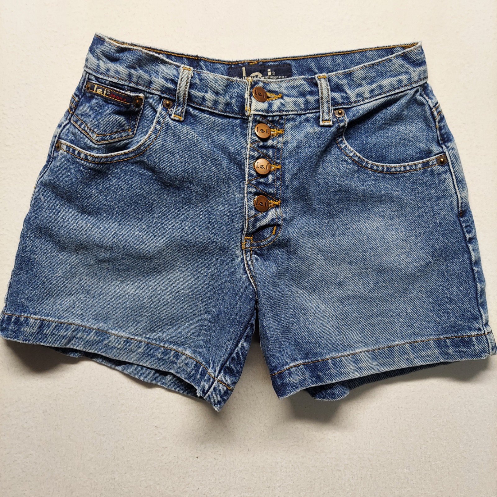 Vintage LEI Y2K 90’s Button Fly Denim Jean Shorts Blue Cotton 5-Pockets