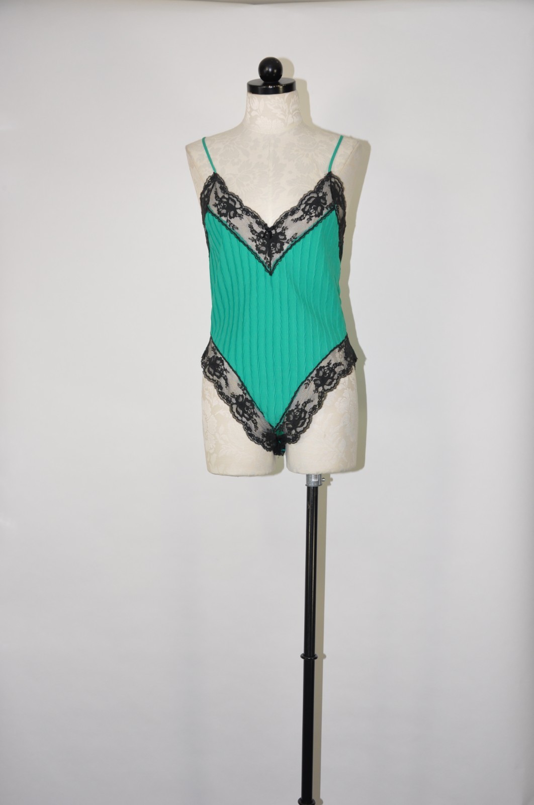80s Emerald Green Lace Backless One Piece Teddy Lingerie Bodysuit Women S M