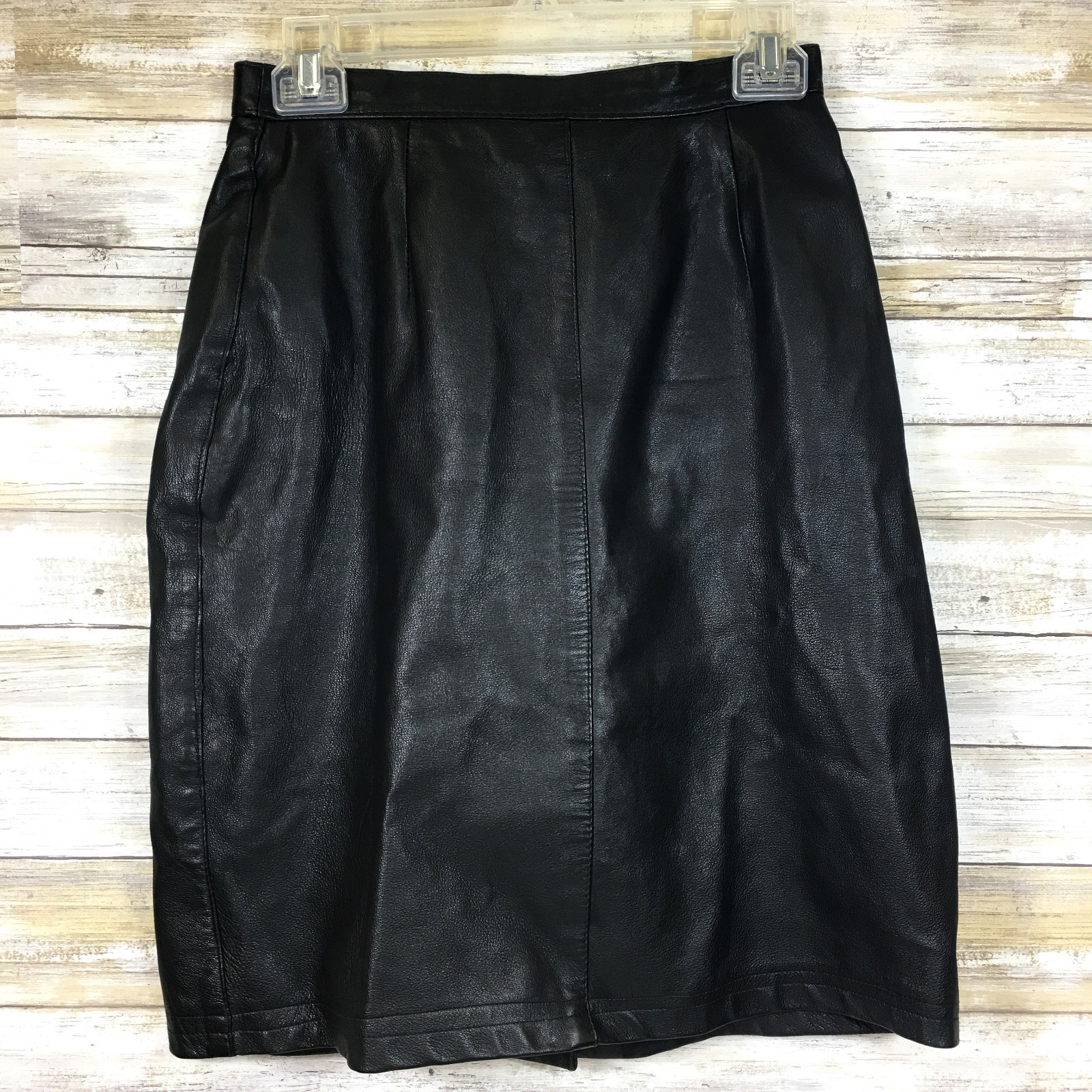 Vintage 1980s Bagatelle Black Soft Genuine Leather Pencil Straight Skirt Small