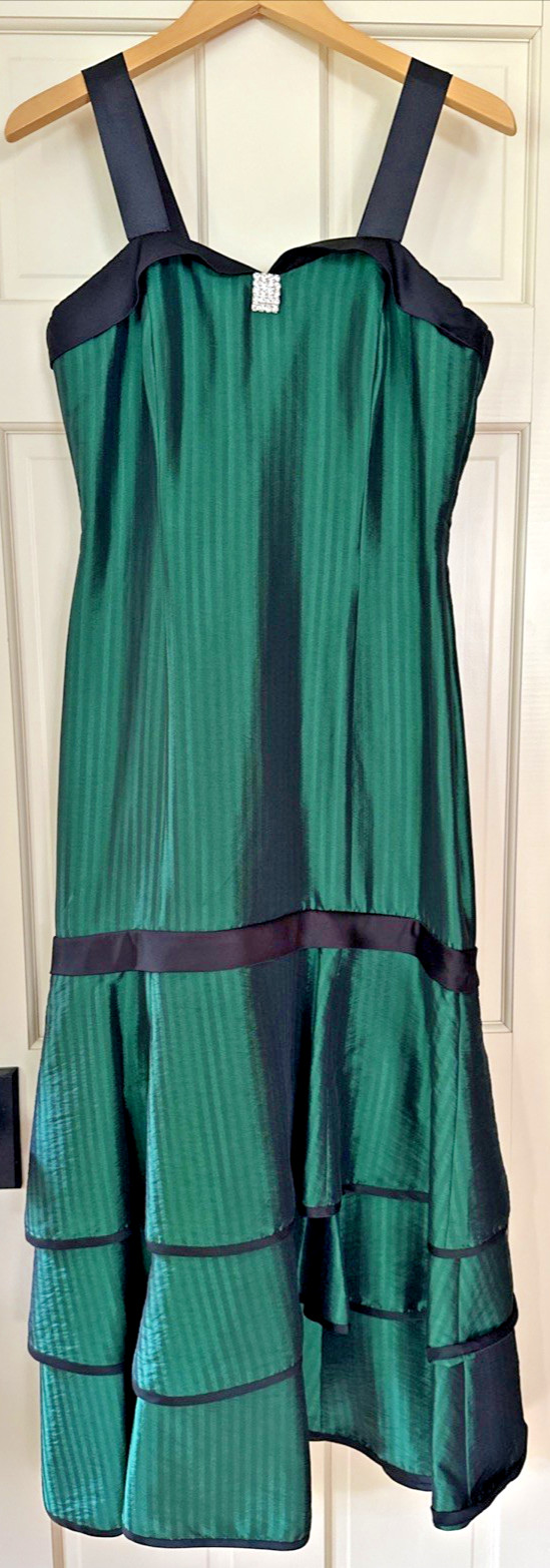 VtgJosh & Jazz Dress Sz 11/12 Green Tiered 1920’s Cocktail Regal Royal Gatsby