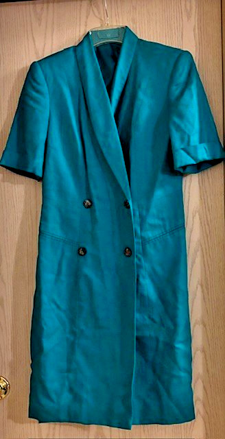 Vintage Blazer Suit Dress Teal Double-Breasted Lined Women’s Size 8
